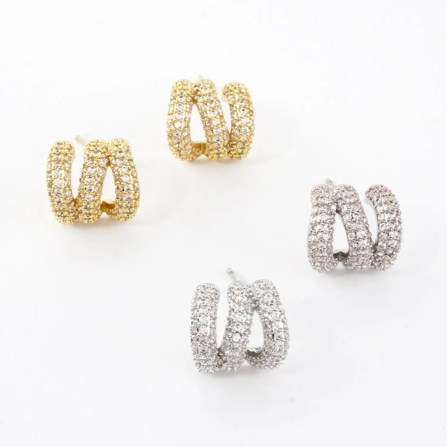 Triple Huggie Illusion Micro Pave Post Earrings