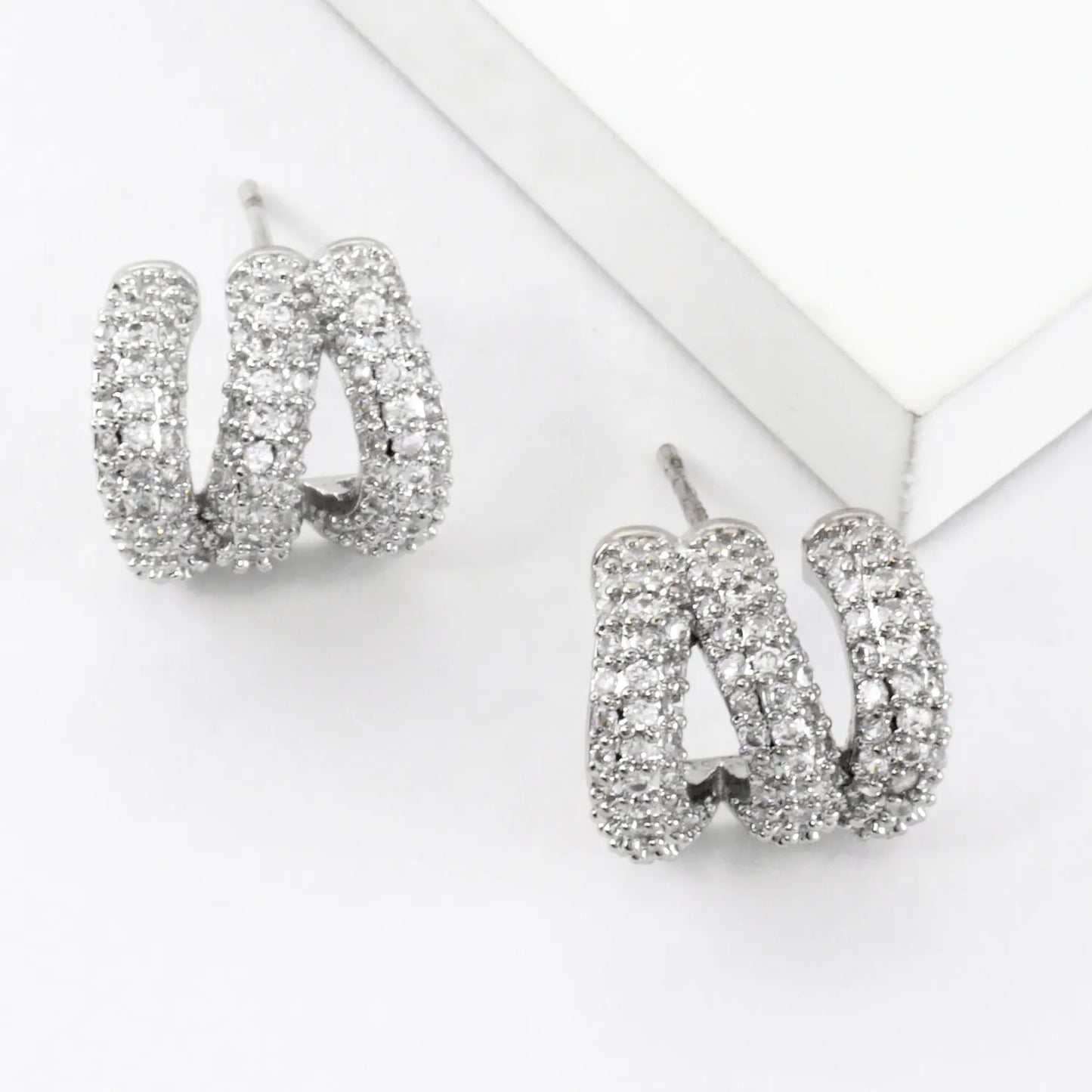 Triple Huggie Illusion Micro Pave Post Earrings