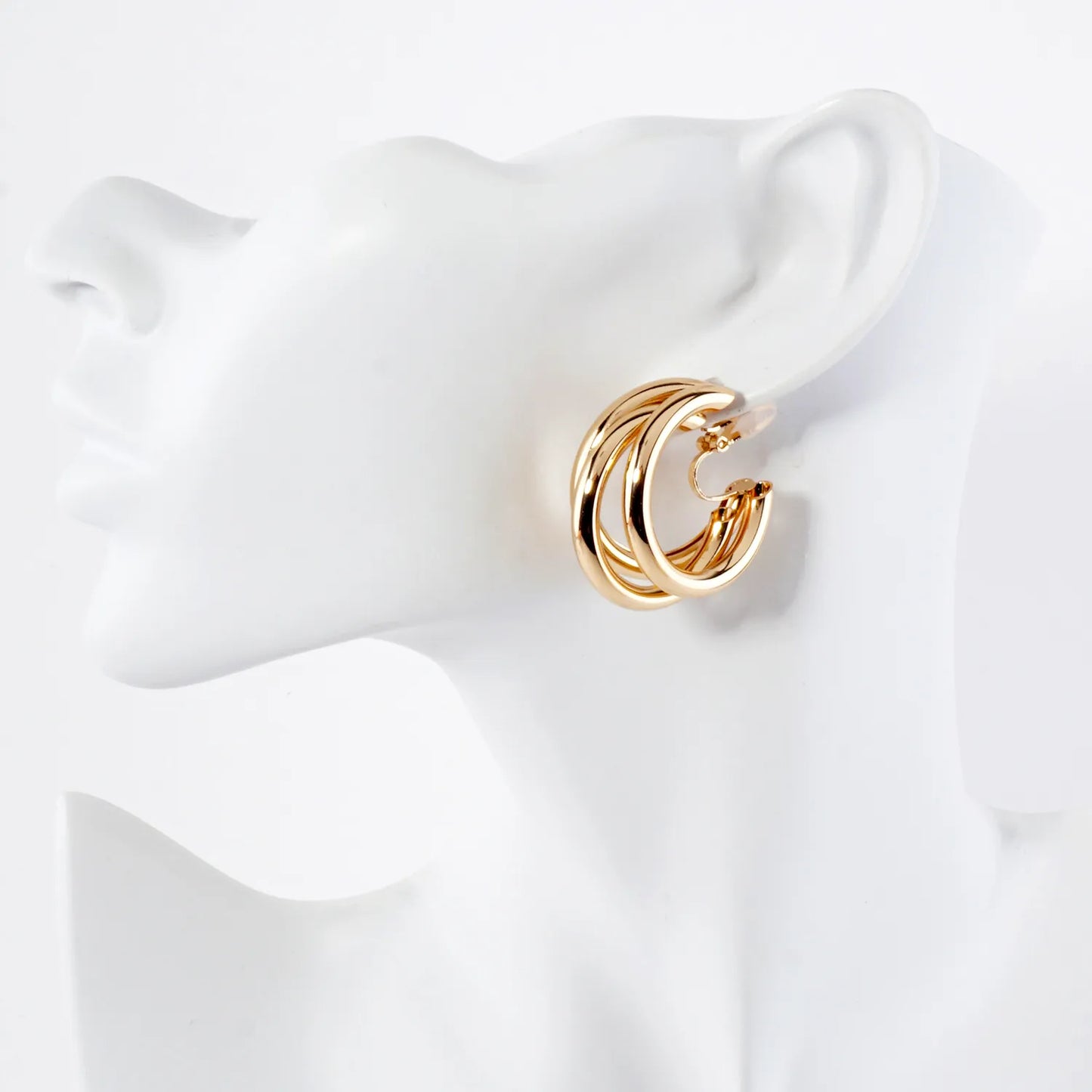 Triple Interlocking 30mm Hollow Hoop Clip-On Earrings