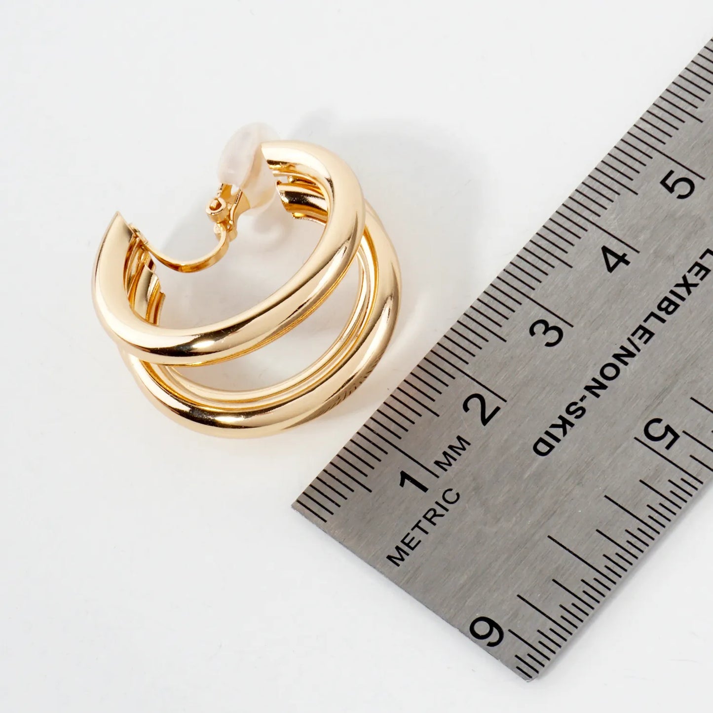 Triple Interlocking 30mm Hollow Hoop Clip-On Earrings