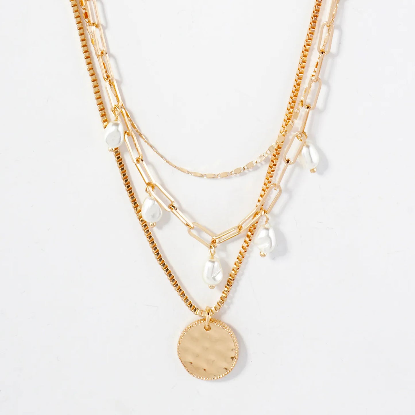 Triple Layer Hammered Disc Pendant Necklace