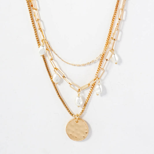 Triple Layer Hammered Disc Pendant Necklace