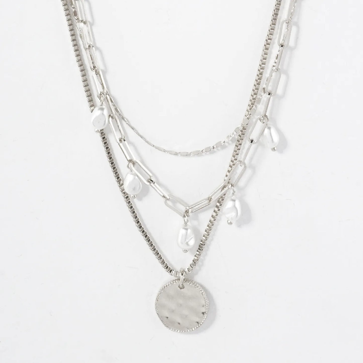 Triple Layer Hammered Disc Pendant Necklace