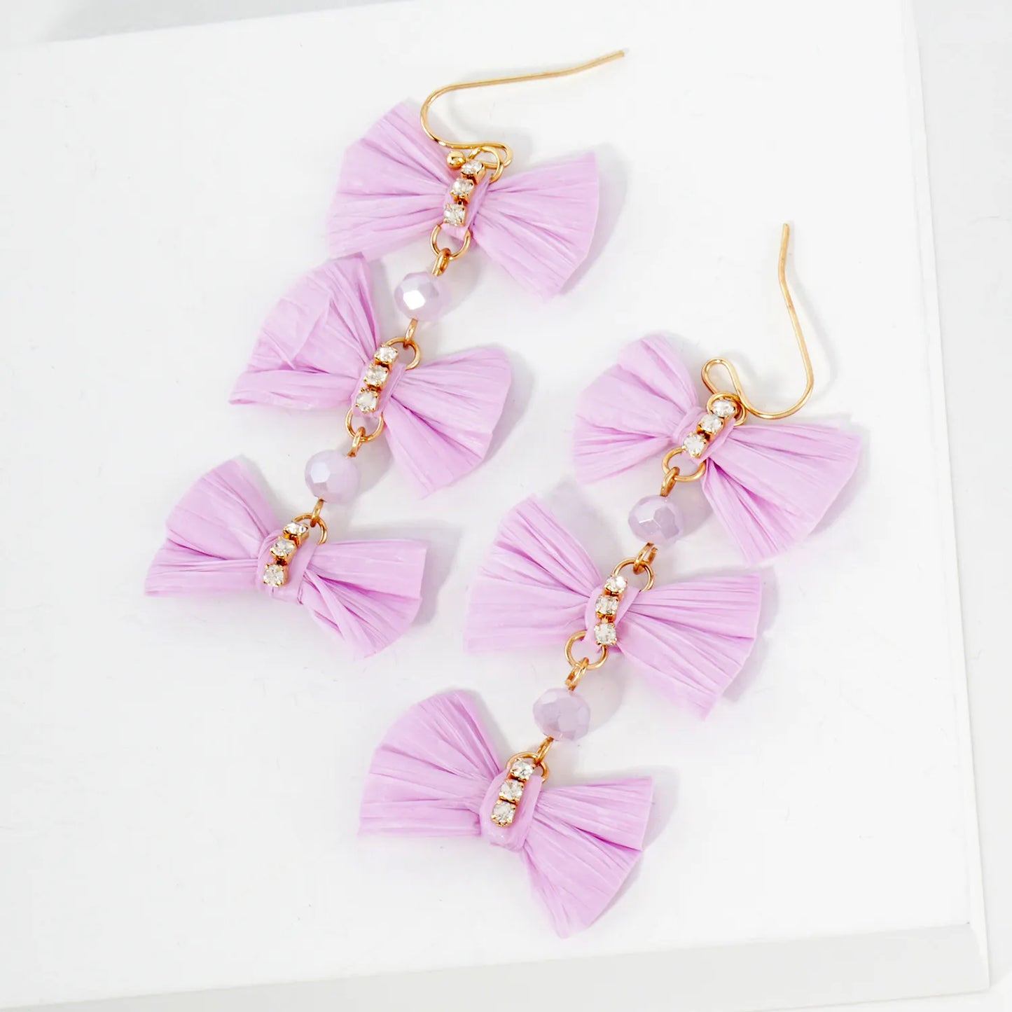 Triple Raffia Bow Statement Dangle Earrings