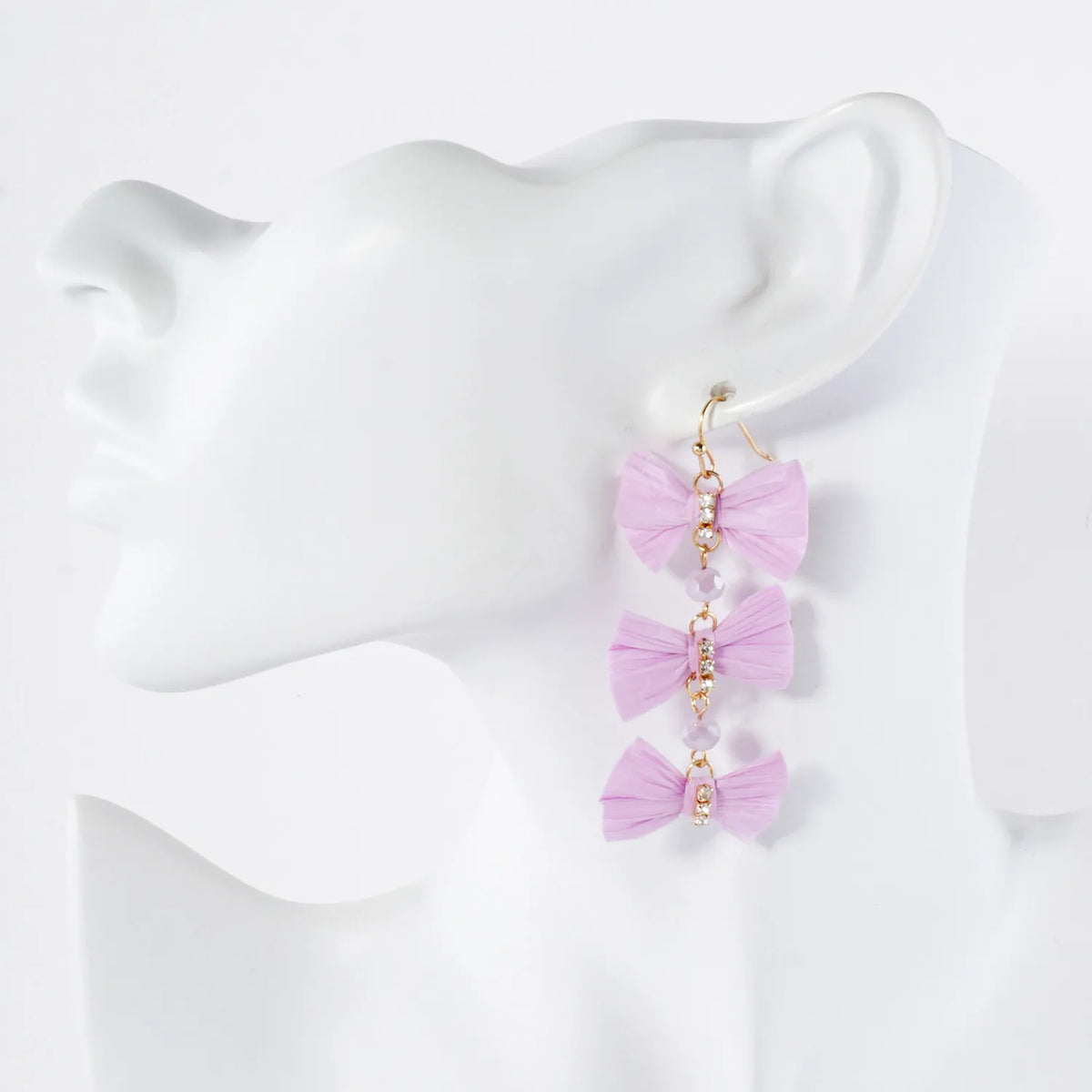 Triple Raffia Bow Statement Dangle Earrings