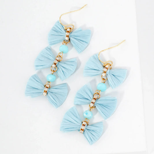 Triple Raffia Bow Statement Dangle Earrings