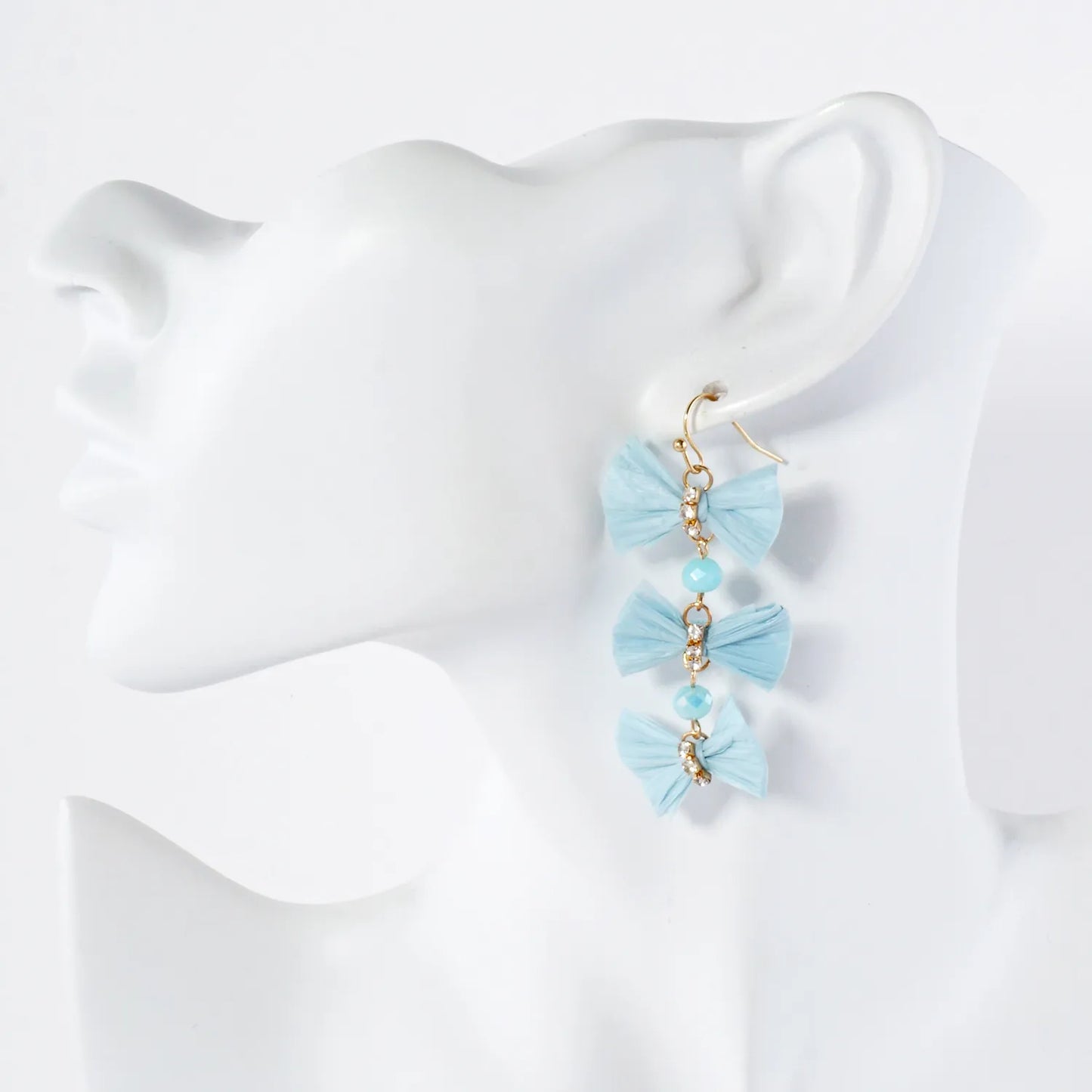 Triple Raffia Bow Statement Dangle Earrings