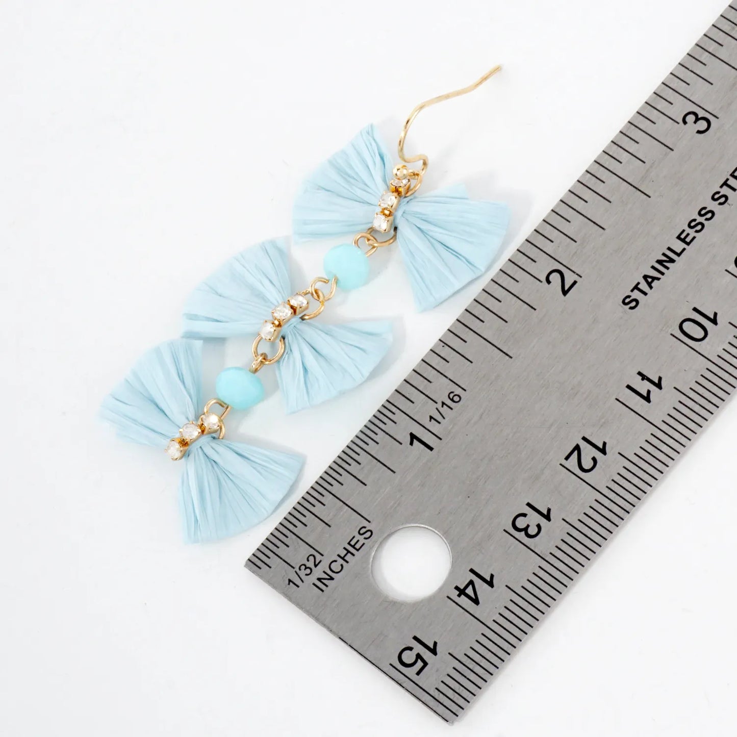 Triple Raffia Bow Statement Dangle Earrings