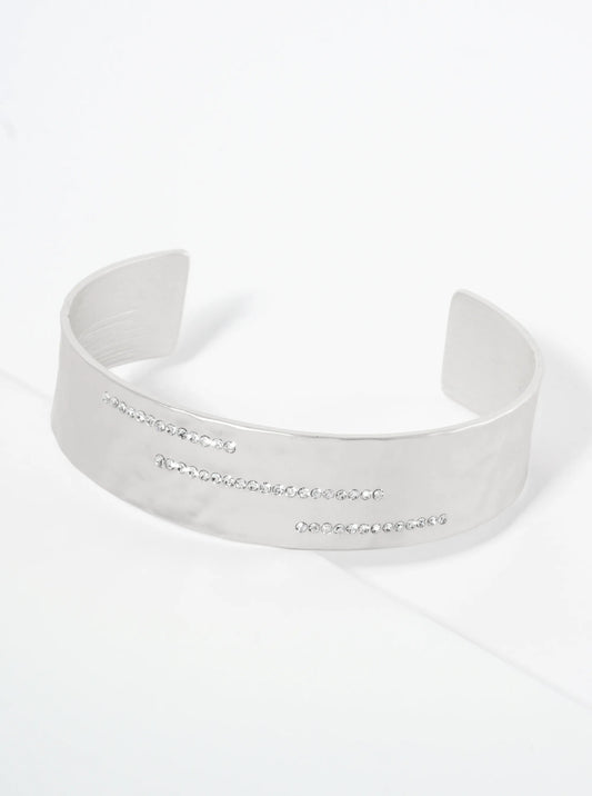 Triple Row Crystal Open Cuff Bracelet With Spaced Sparkle
