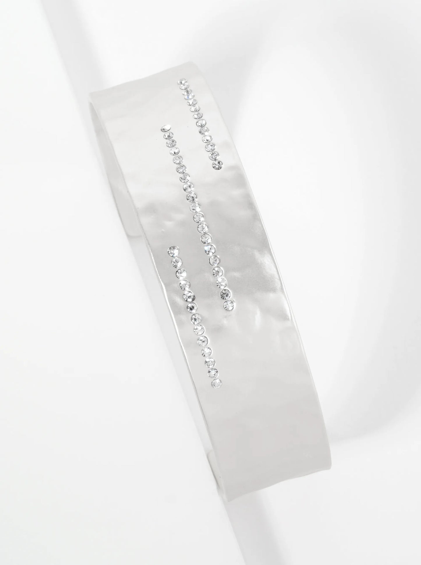 Triple Row Crystal Open Cuff Bracelet With Spaced Sparkle