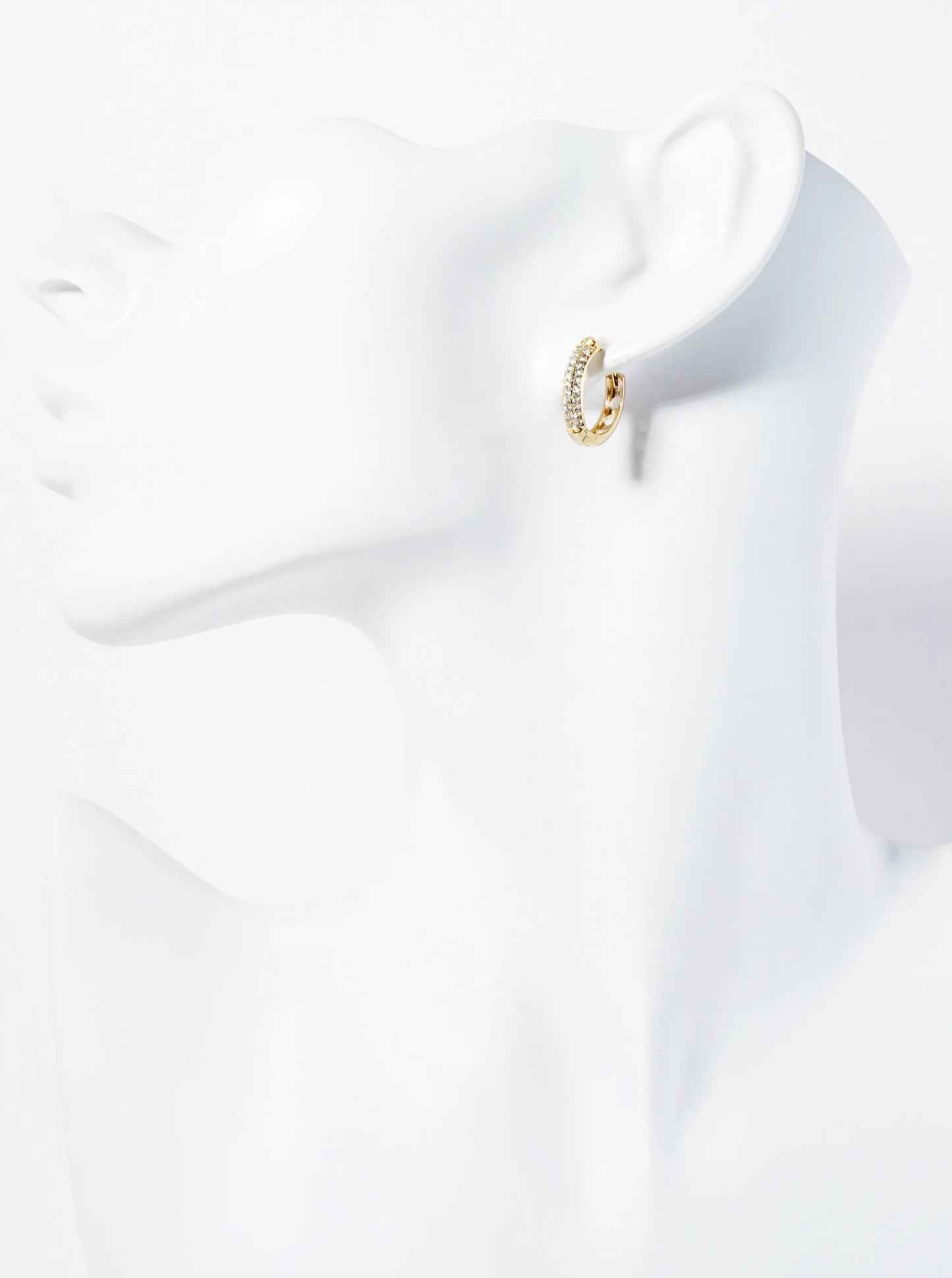 Triple-Row Micro Pave Cubic-Zirconia 14K-Gold-Dipped 15mm Huggie Hoop Earrings