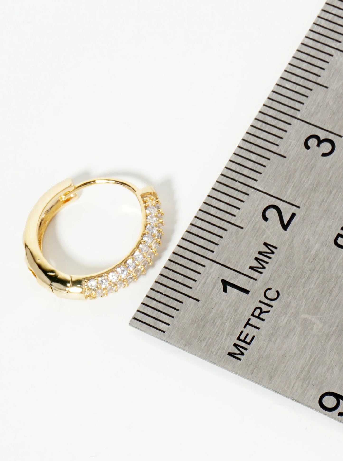 Triple-Row Micro Pave Cubic-Zirconia 14K-Gold-Dipped 15mm Huggie Hoop Earrings