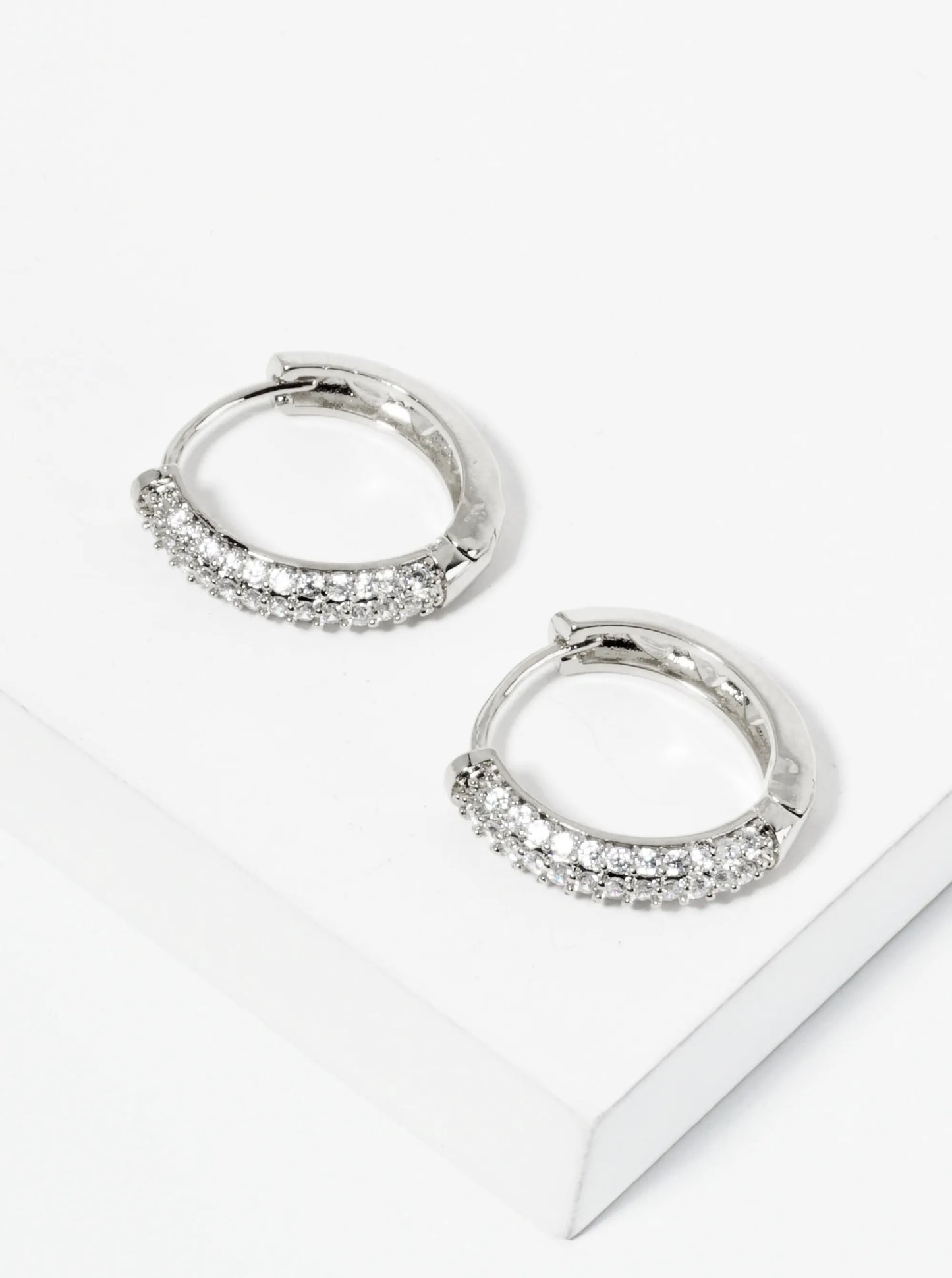 Triple-Row Micro Pave Cubic-Zirconia 14K-Gold-Dipped 15mm Huggie Hoop Earrings