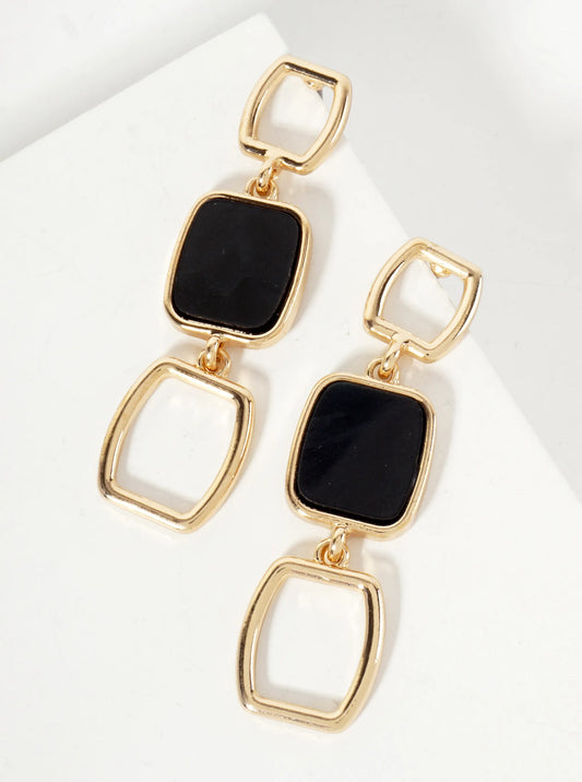 Triple Square Link Dangle Drop Earrings With Glitter Filled Center