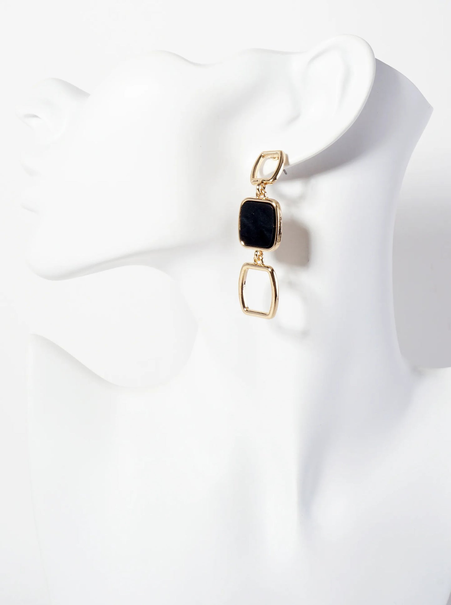 Triple Square Link Dangle Drop Earrings With Glitter Filled Center