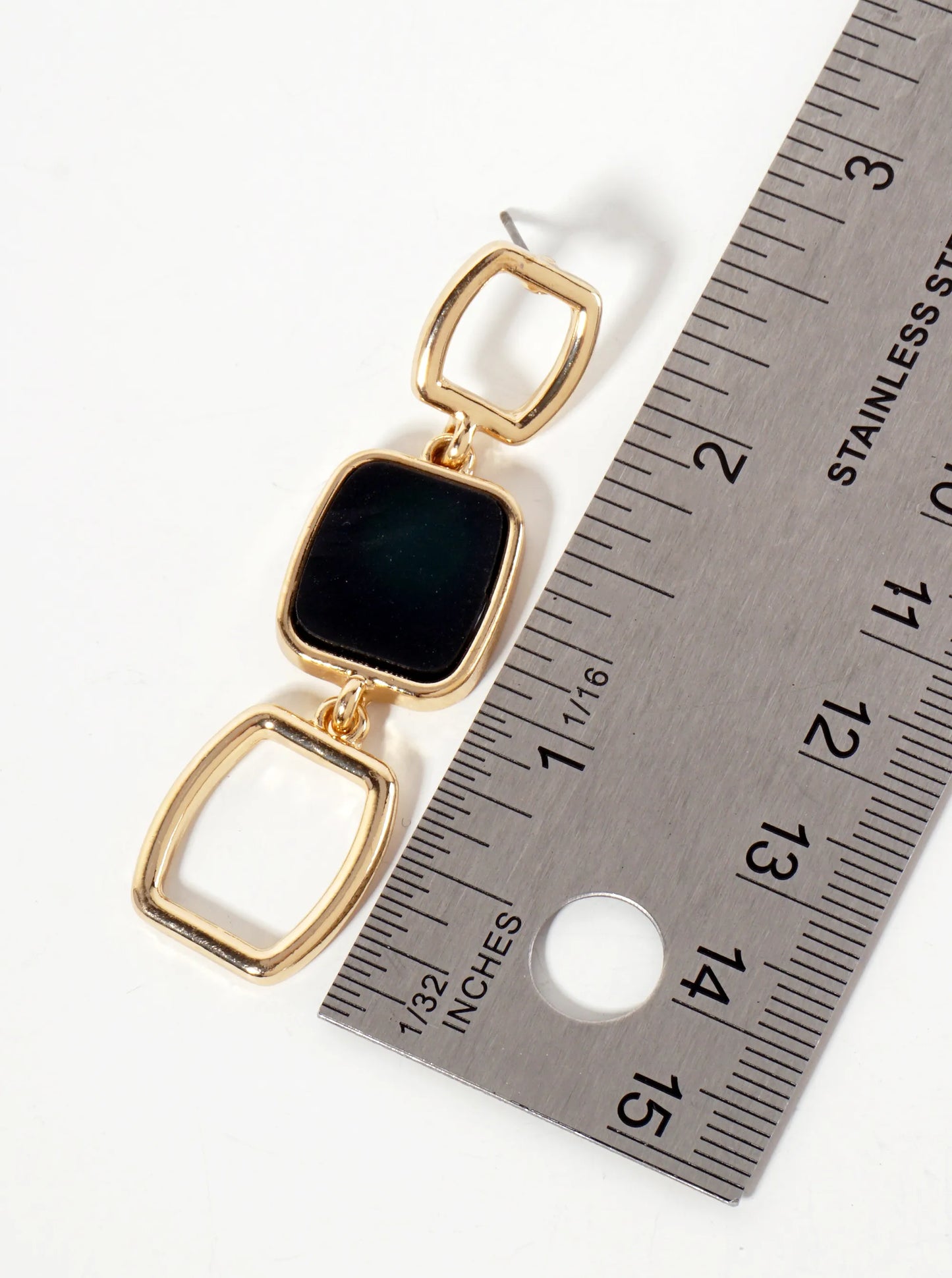 Triple Square Link Dangle Drop Earrings With Glitter Filled Center