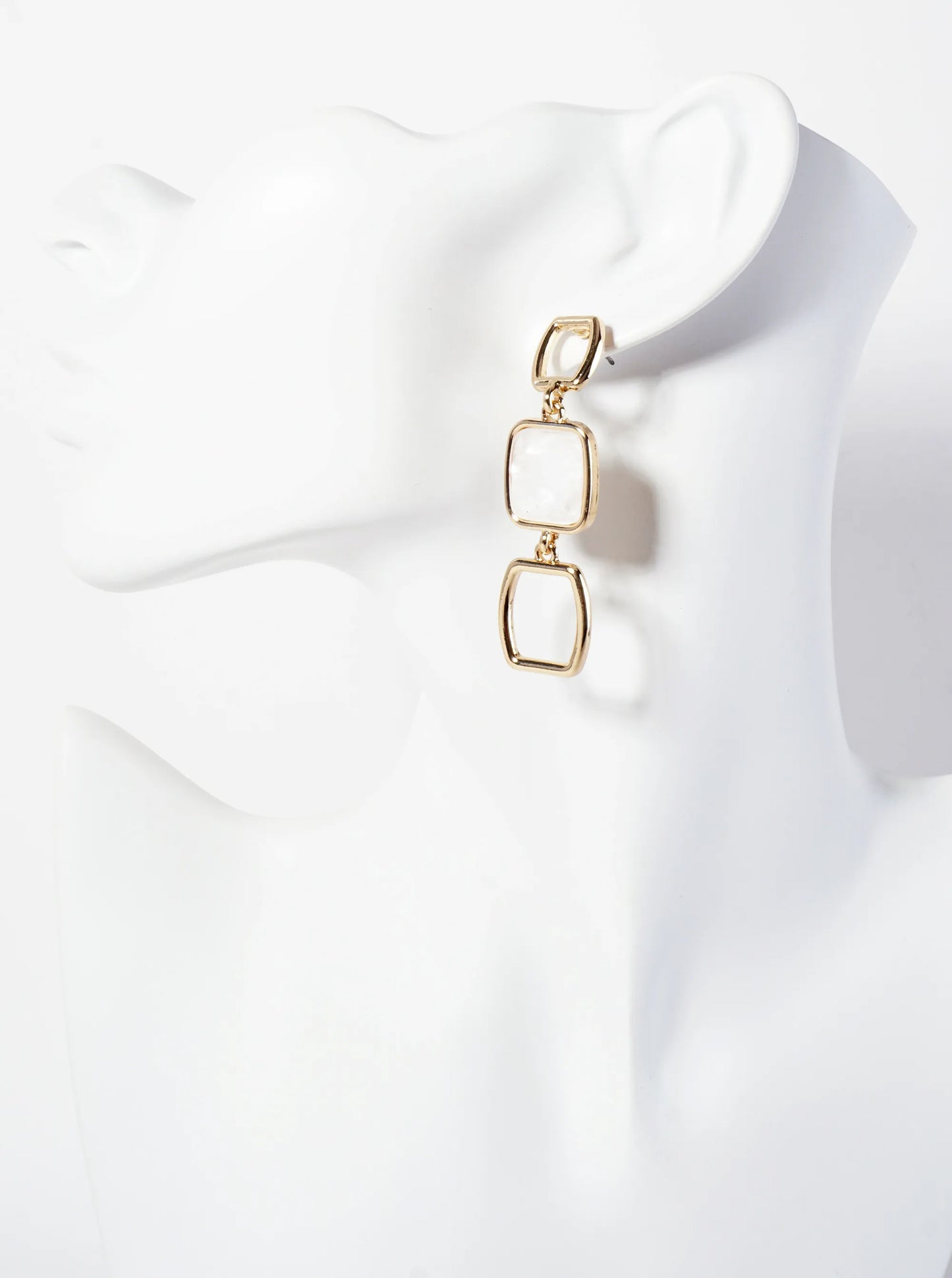Triple Square Link Dangle Drop Earrings With Glitter Filled Center