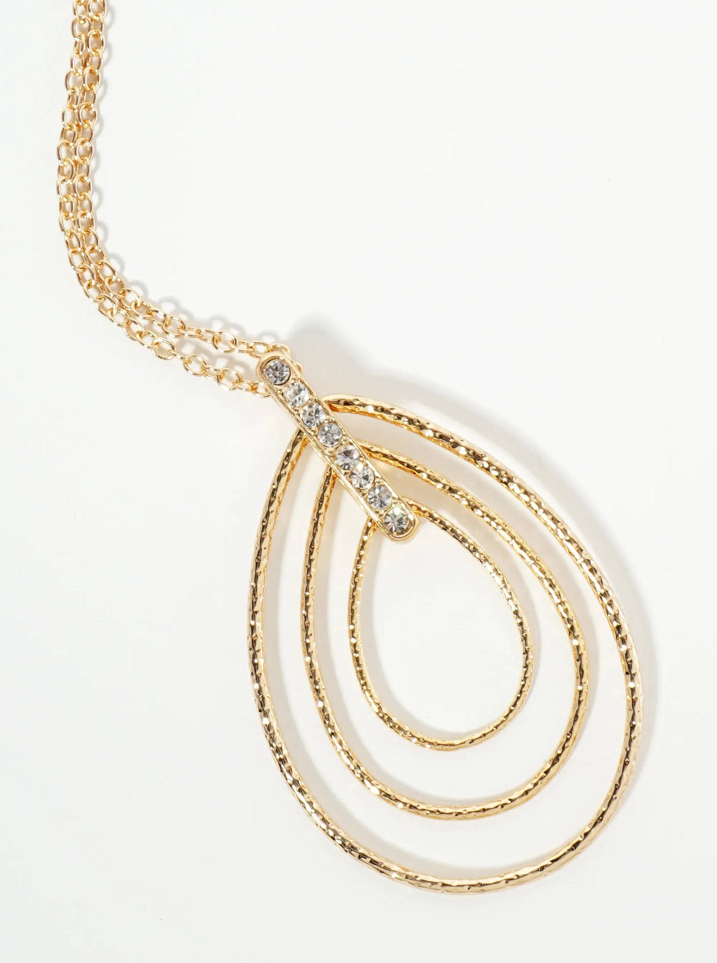 Triple Textured Teardrop Pendant 32 Inch Long Necklace