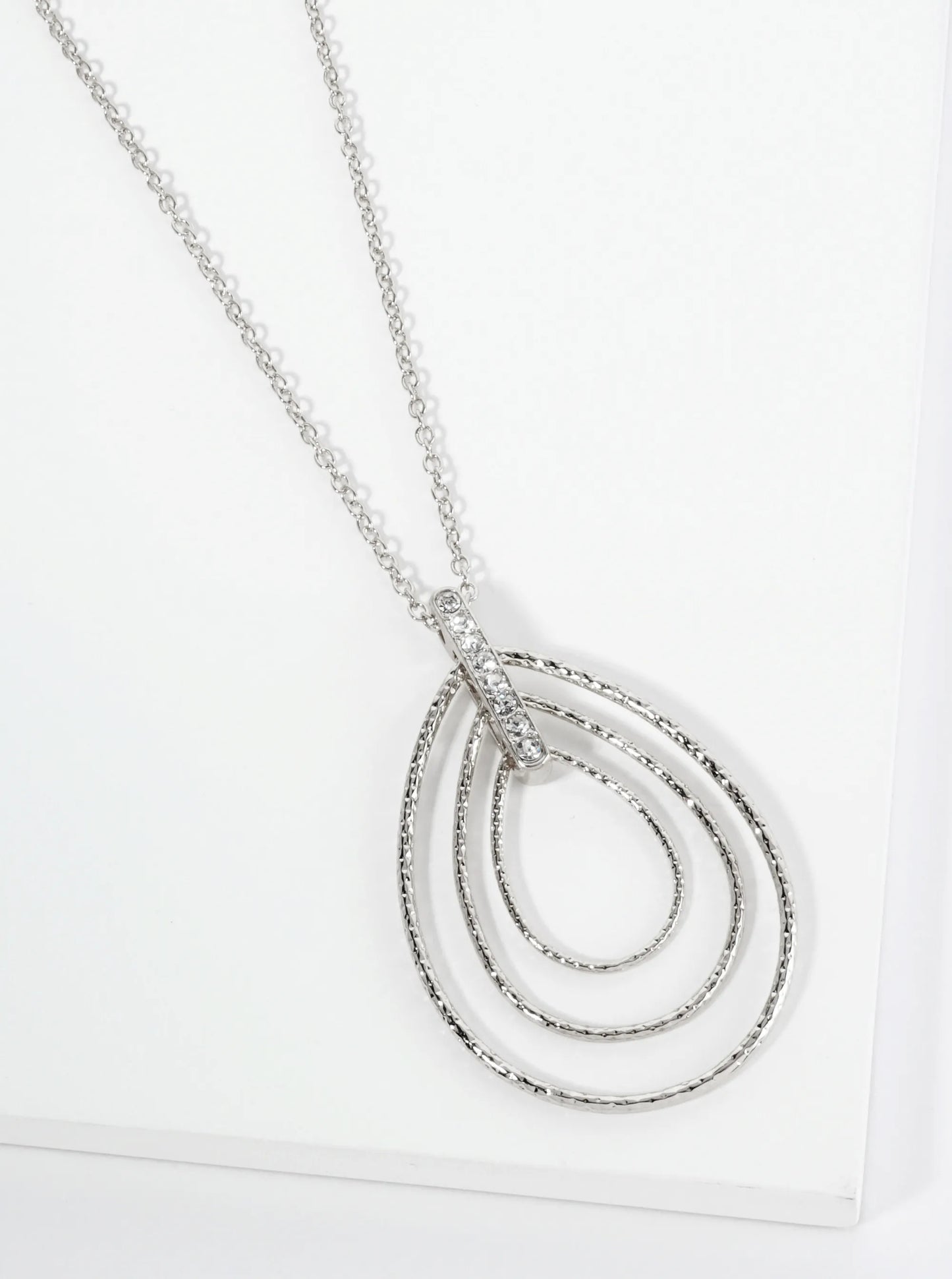 Triple Textured Teardrop Pendant 32 Inch Long Necklace