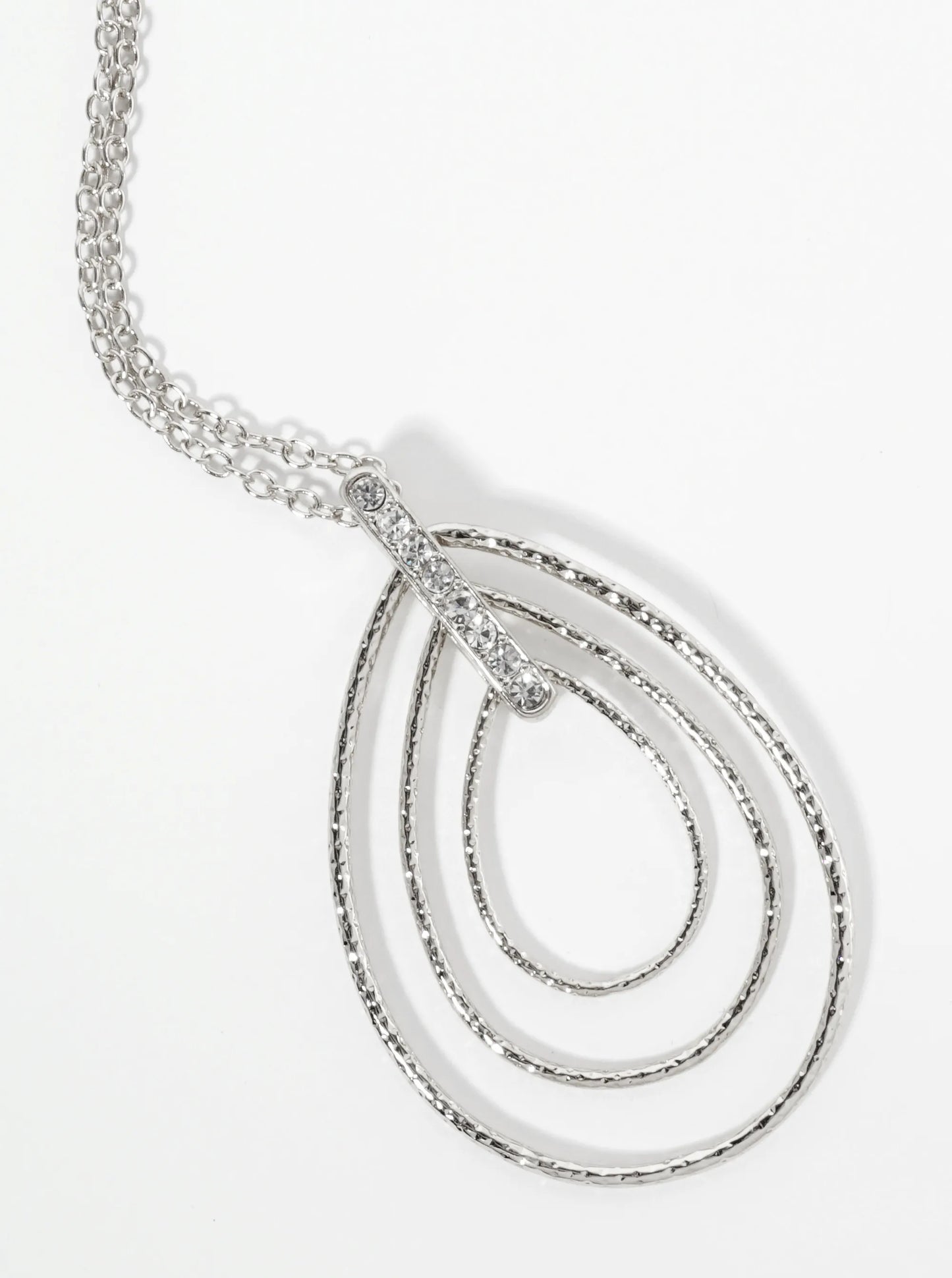 Triple Textured Teardrop Pendant 32 Inch Long Necklace