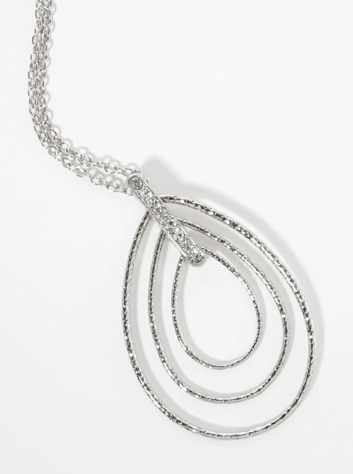 Triple Textured Teardrop Pendant 32 Inch Long Necklace