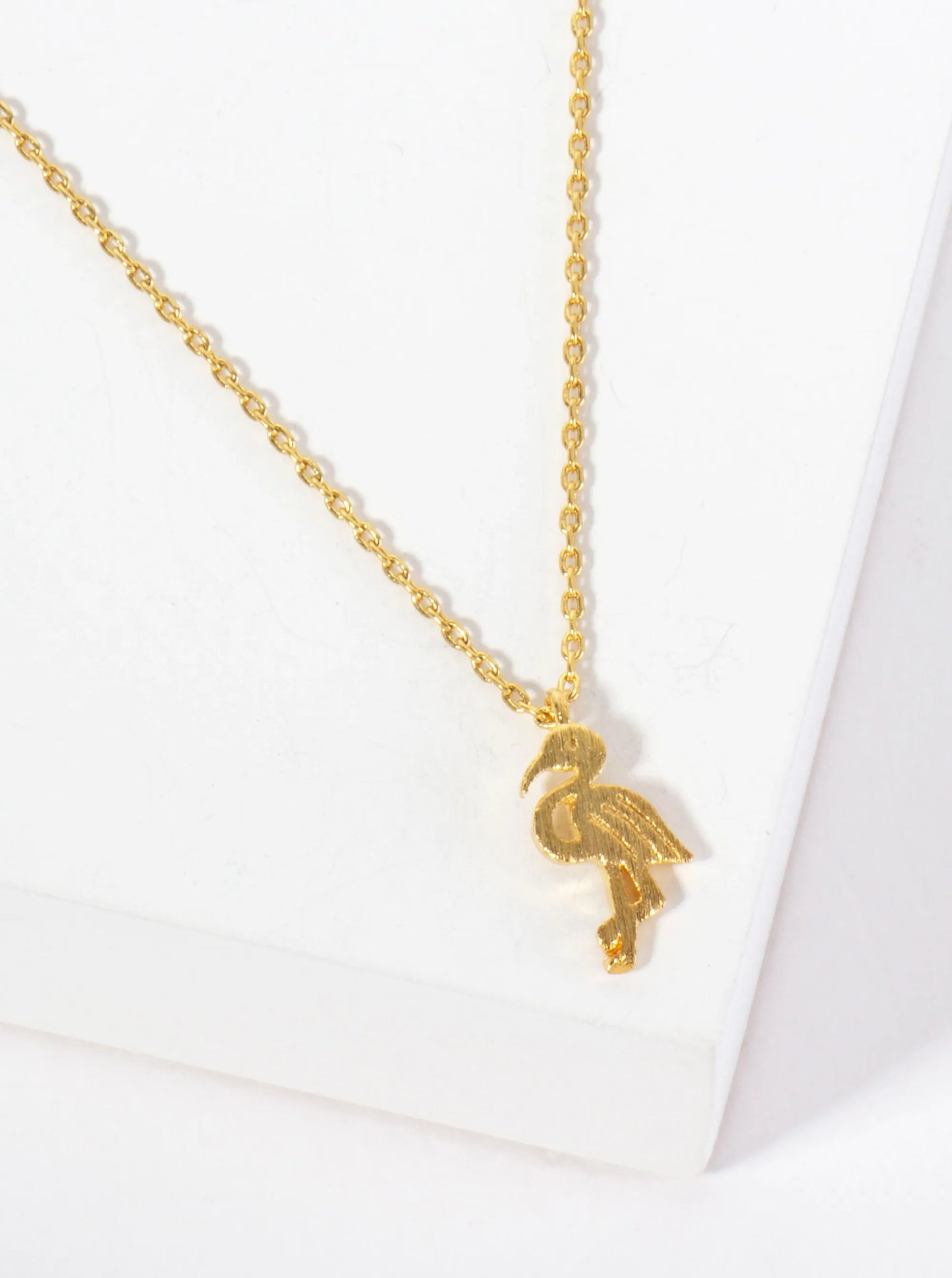 Tropical-Animal-Theme 18K-Gold-Dipped Brushed Flamingo Pendant Necklace