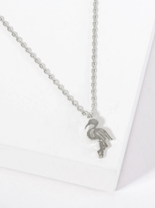 Tropical-Animal-Theme 18K-Gold-Dipped Brushed Flamingo Pendant Necklace