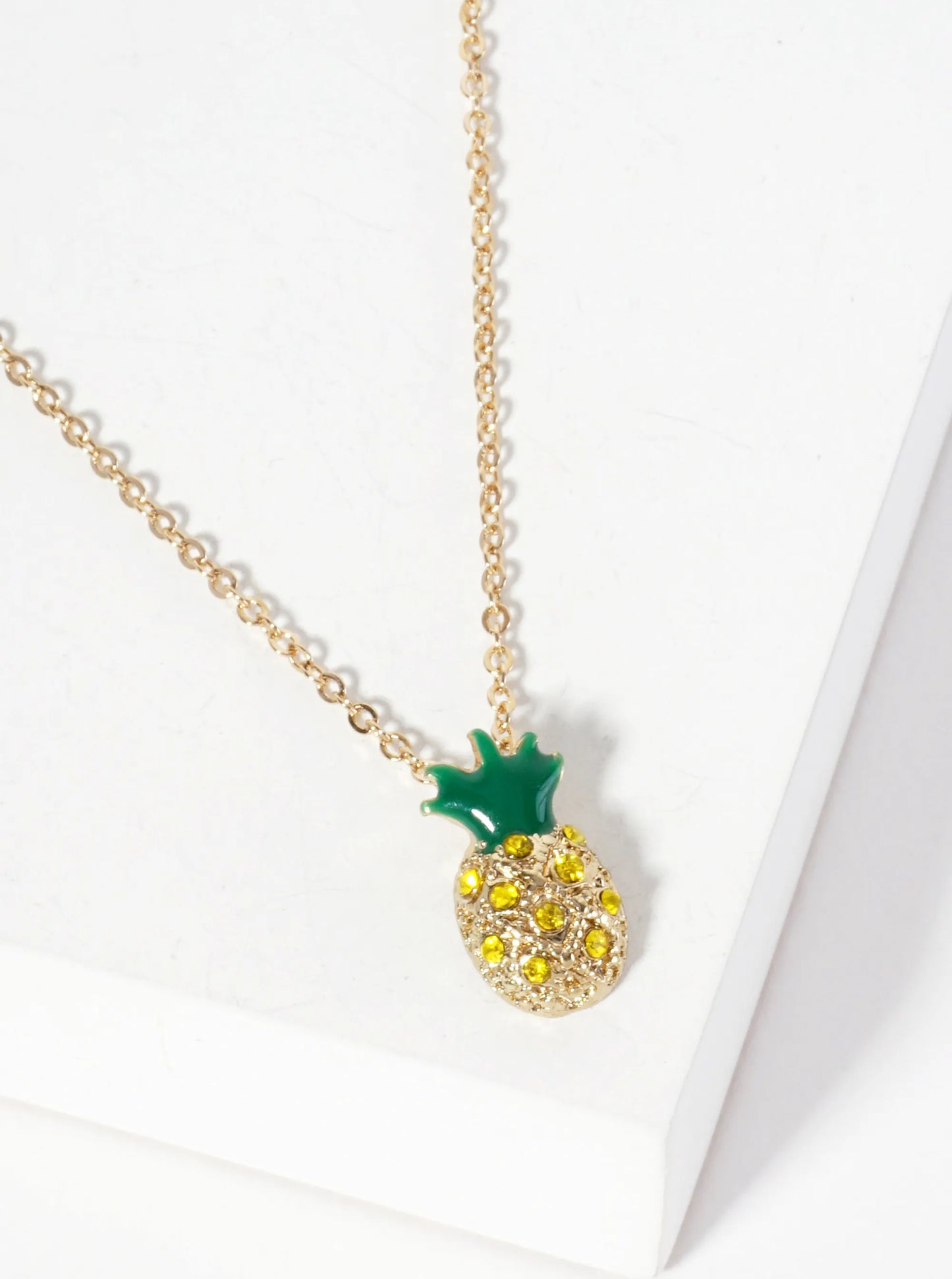 Tropical-Fruit-Theme Crystal-Pave Pineapple Pendant Necklace