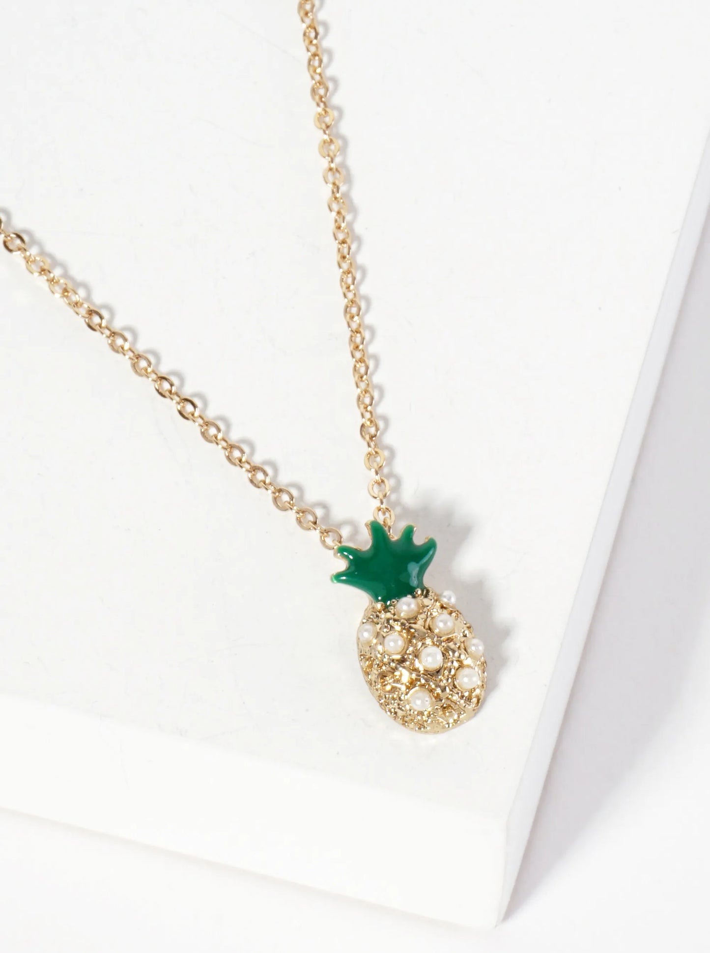 Tropical-Fruit-Theme Crystal-Pave Pineapple Pendant Necklace