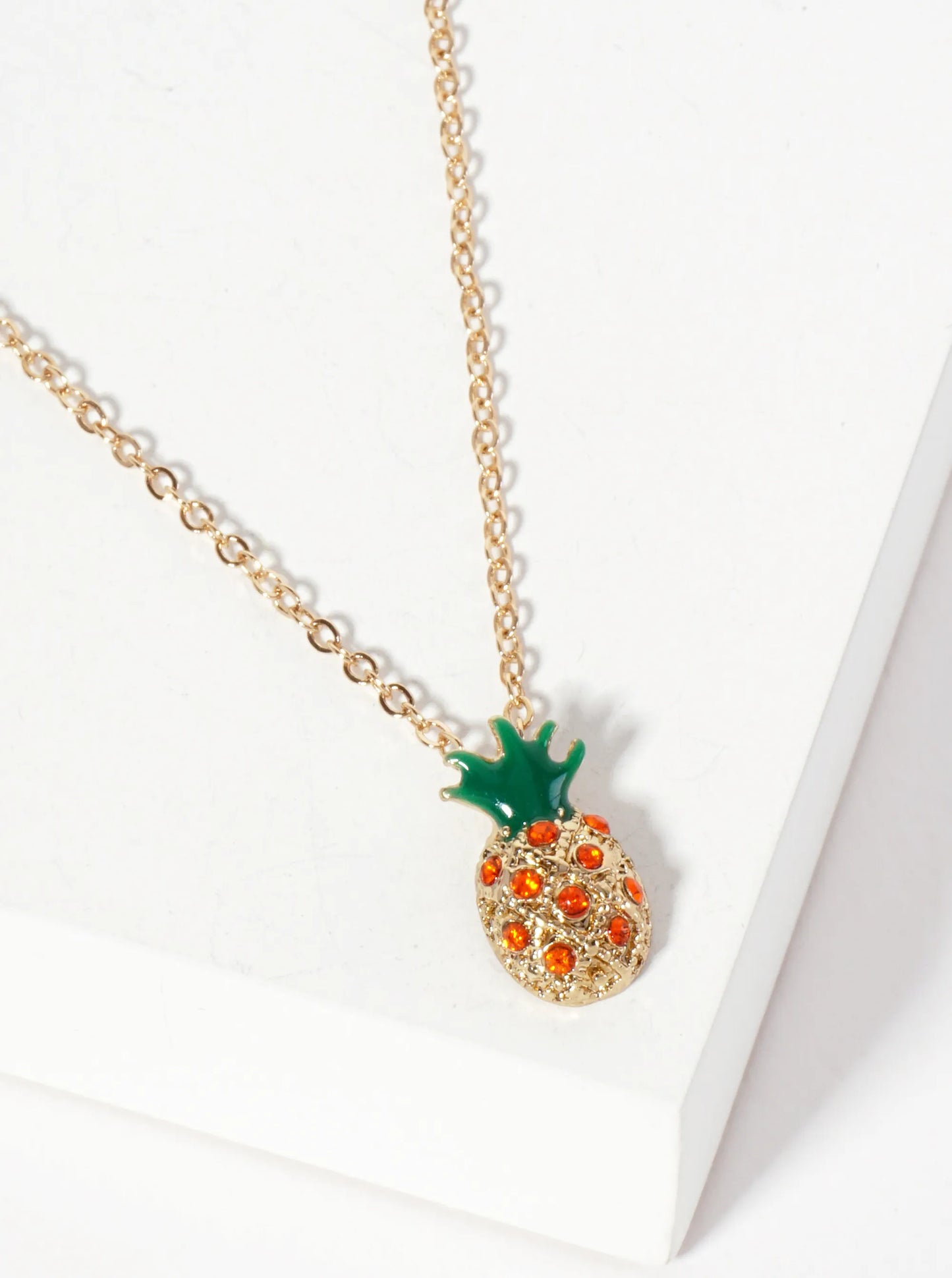 Tropical-Fruit-Theme Crystal-Pave Pineapple Pendant Necklace