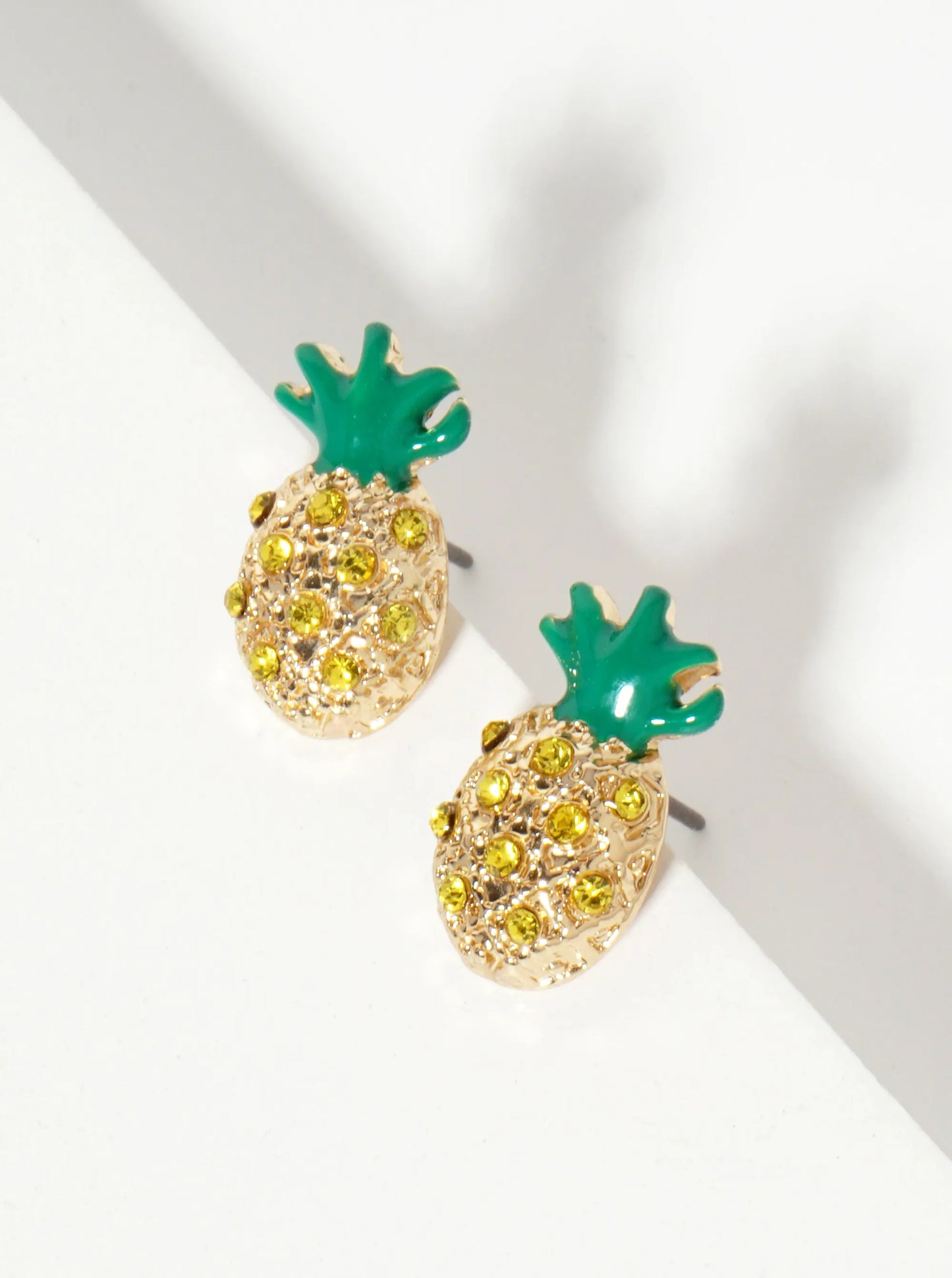 Tropical-Fruit-Theme Crystal-Pave Pineapple Stud Earrings