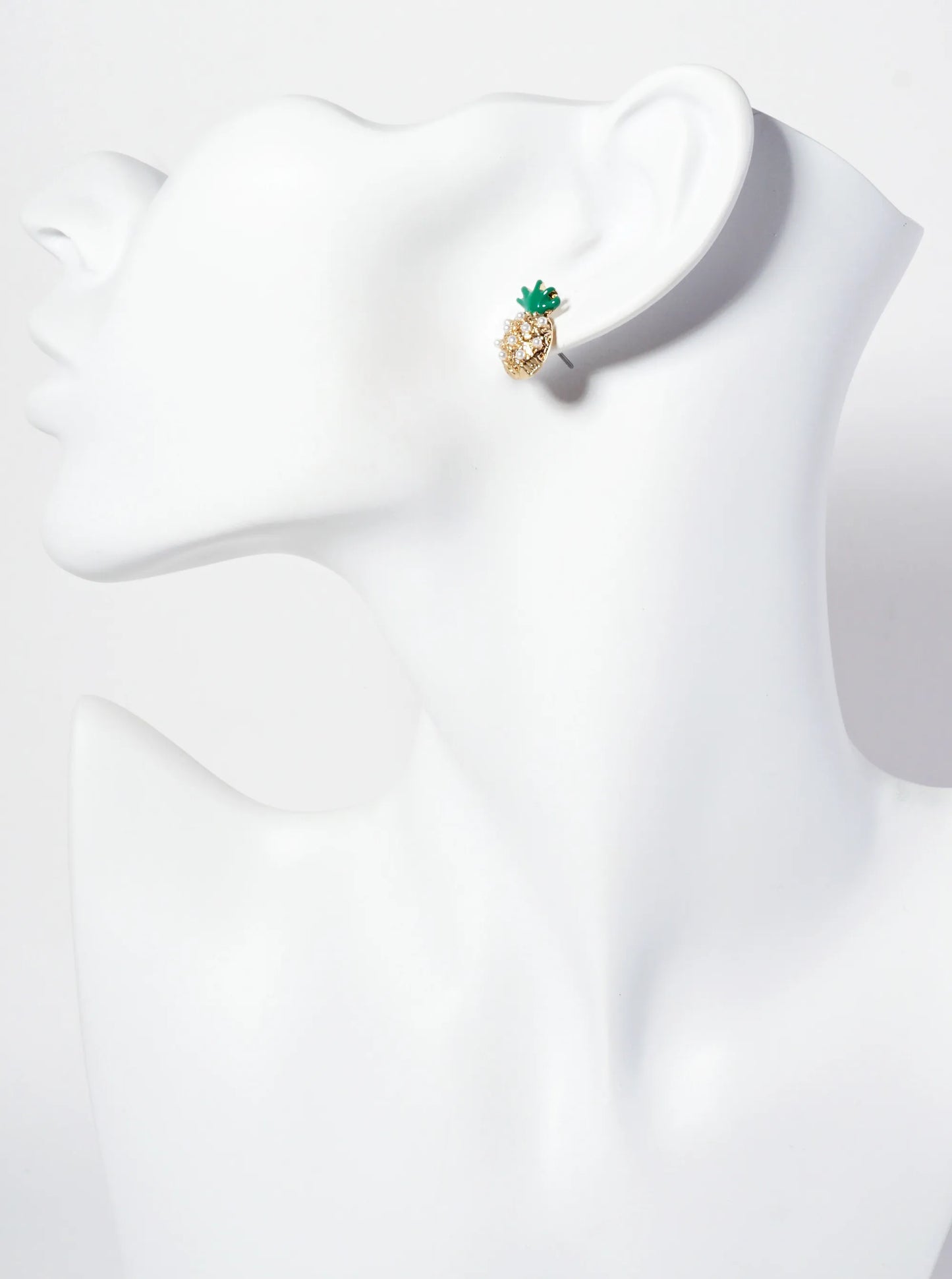 Tropical-Fruit-Theme Crystal-Pave Pineapple Stud Earrings
