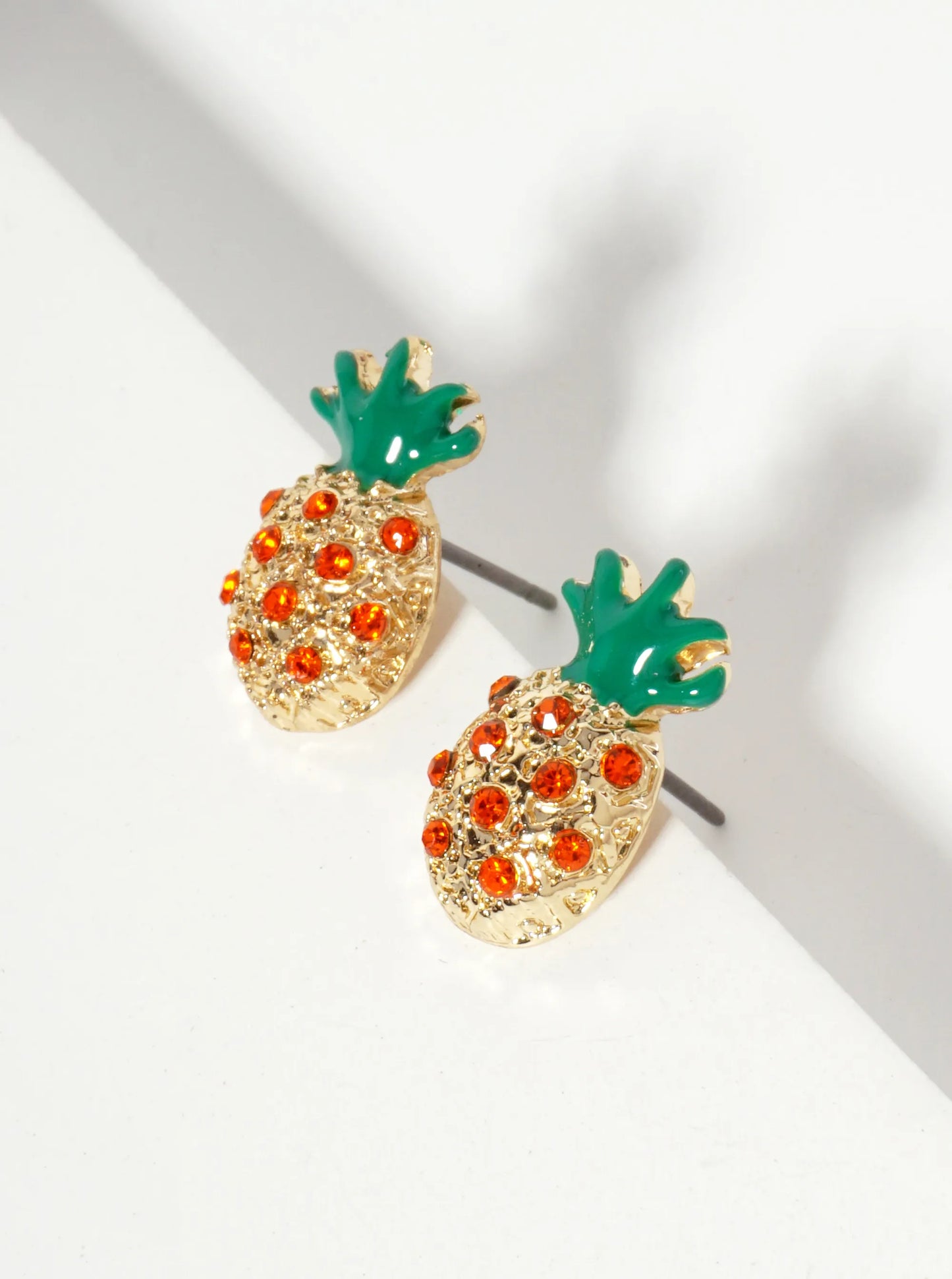 Tropical-Fruit-Theme Crystal-Pave Pineapple Stud Earrings
