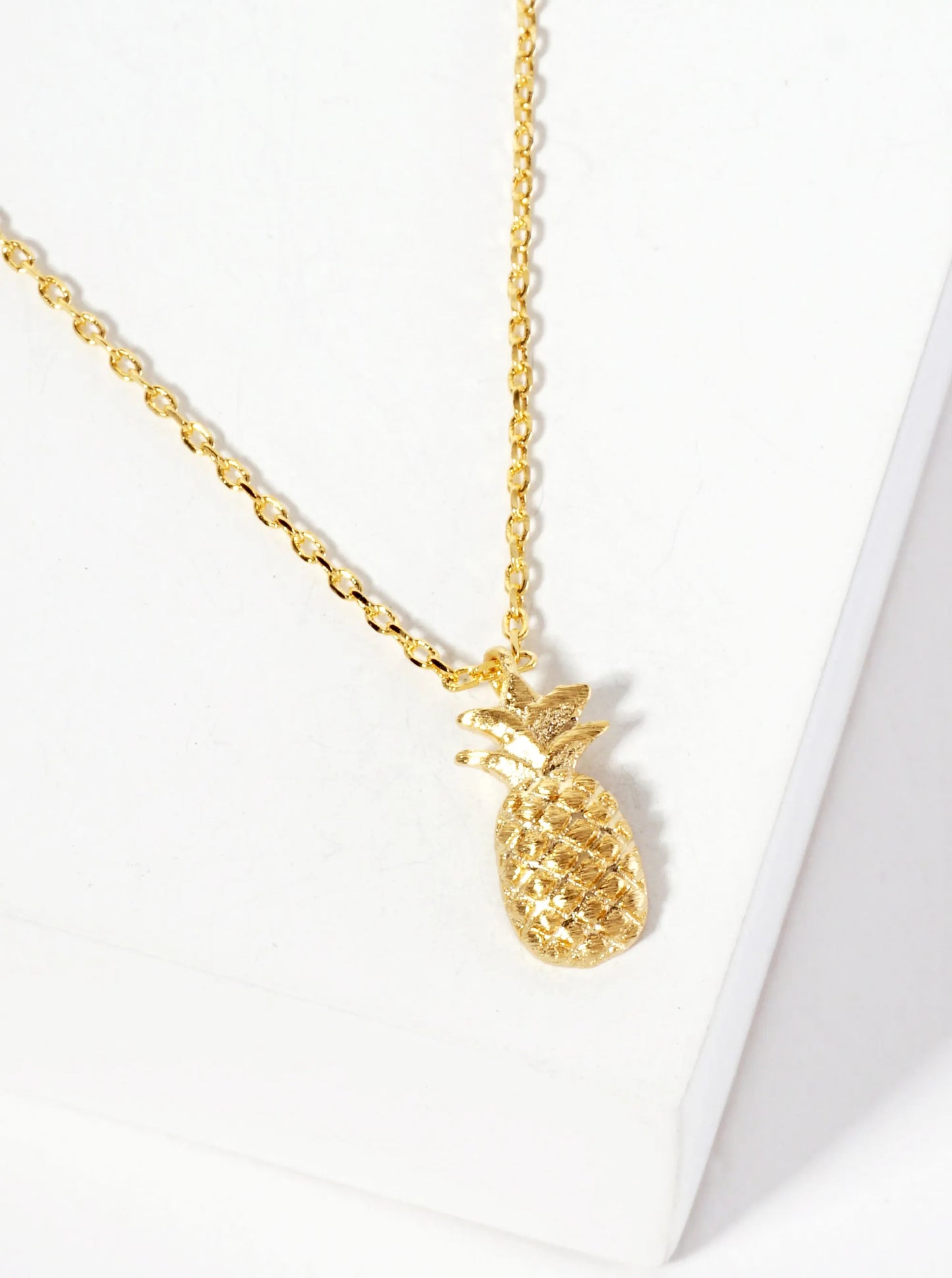 Tropical-Fruit-Theme Textured Pineapple Pendant 18K-Gold-Dipped Necklace