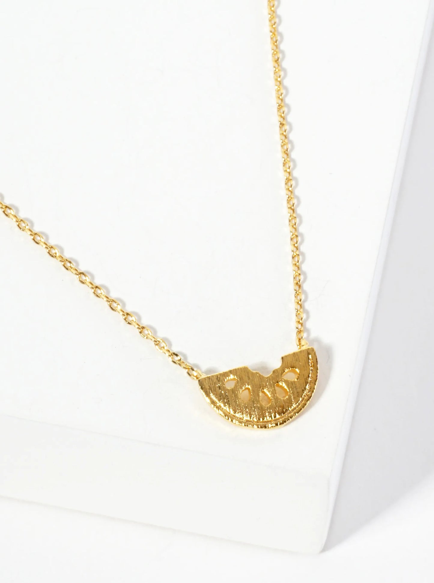 Tropical-Theme 18K-Gold-Dipped Brushed-texture Watermelon Pendant Necklace