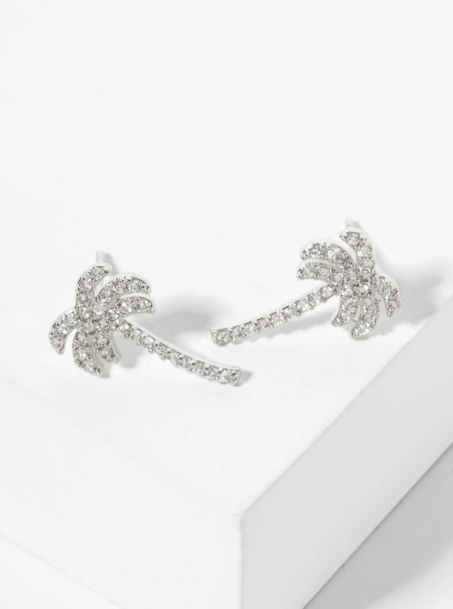 Tropical-Theme 18K-Gold-Dipped Pave Set Cubic-Zirconia Palm Tree Stud Earrings