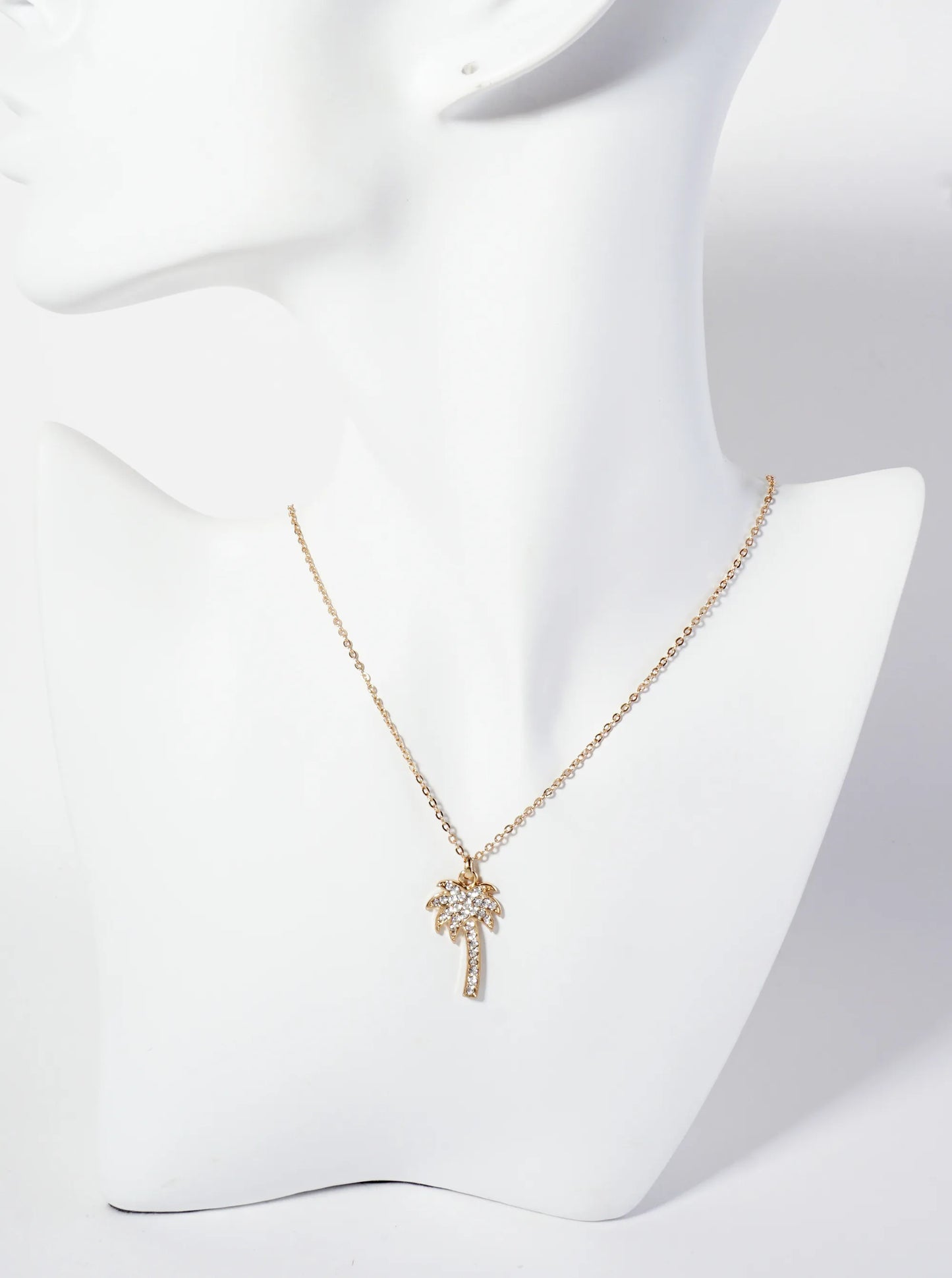 Tropical-Theme Crystal-Pave 1-inch Palm-Tree Pendant Necklace