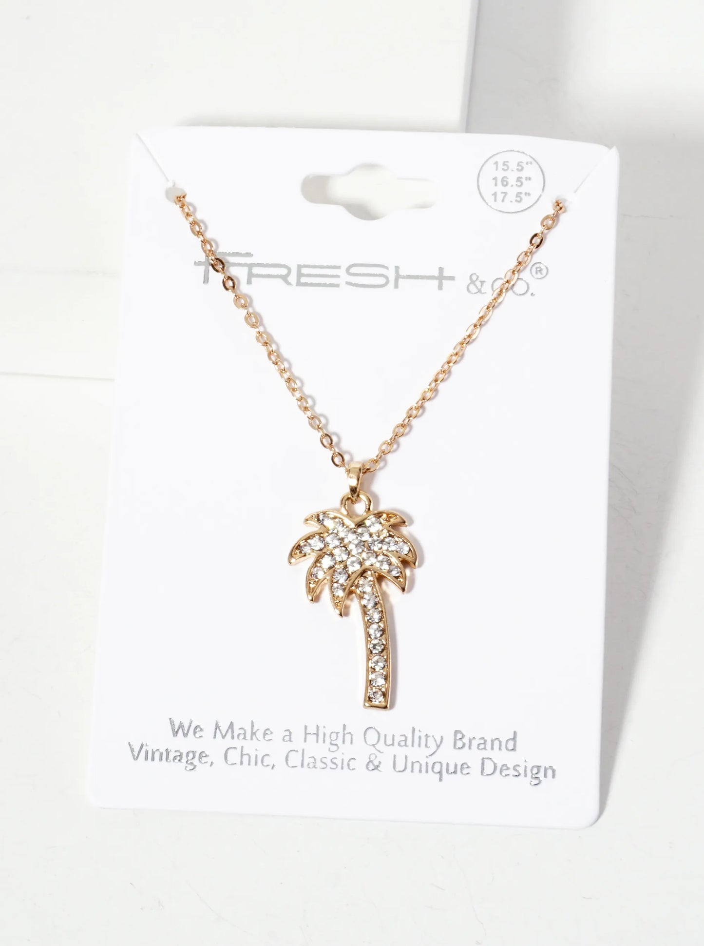 Tropical-Theme Crystal-Pave 1-inch Palm-Tree Pendant Necklace