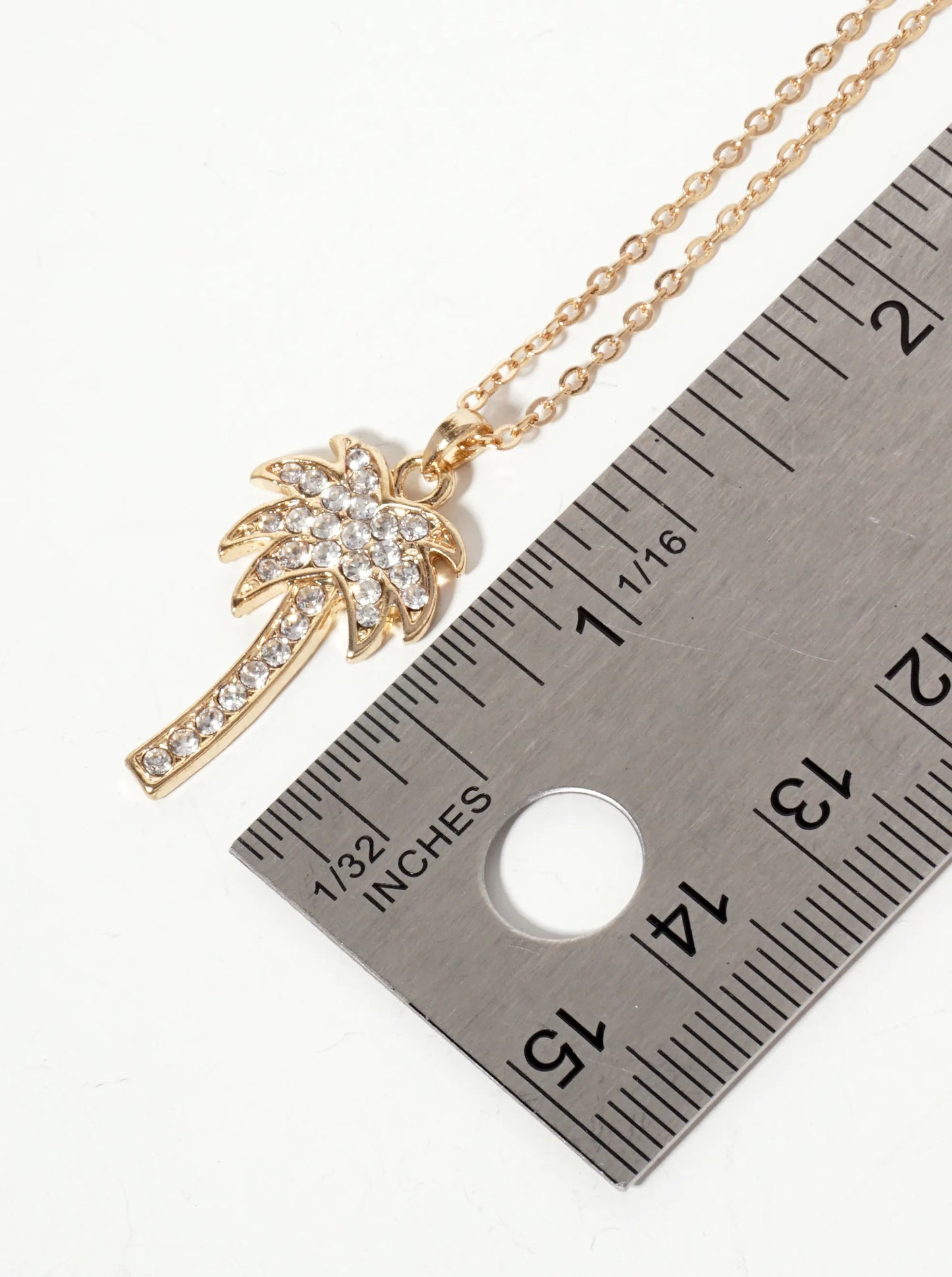 Tropical-Theme Crystal-Pave 1-inch Palm-Tree Pendant Necklace