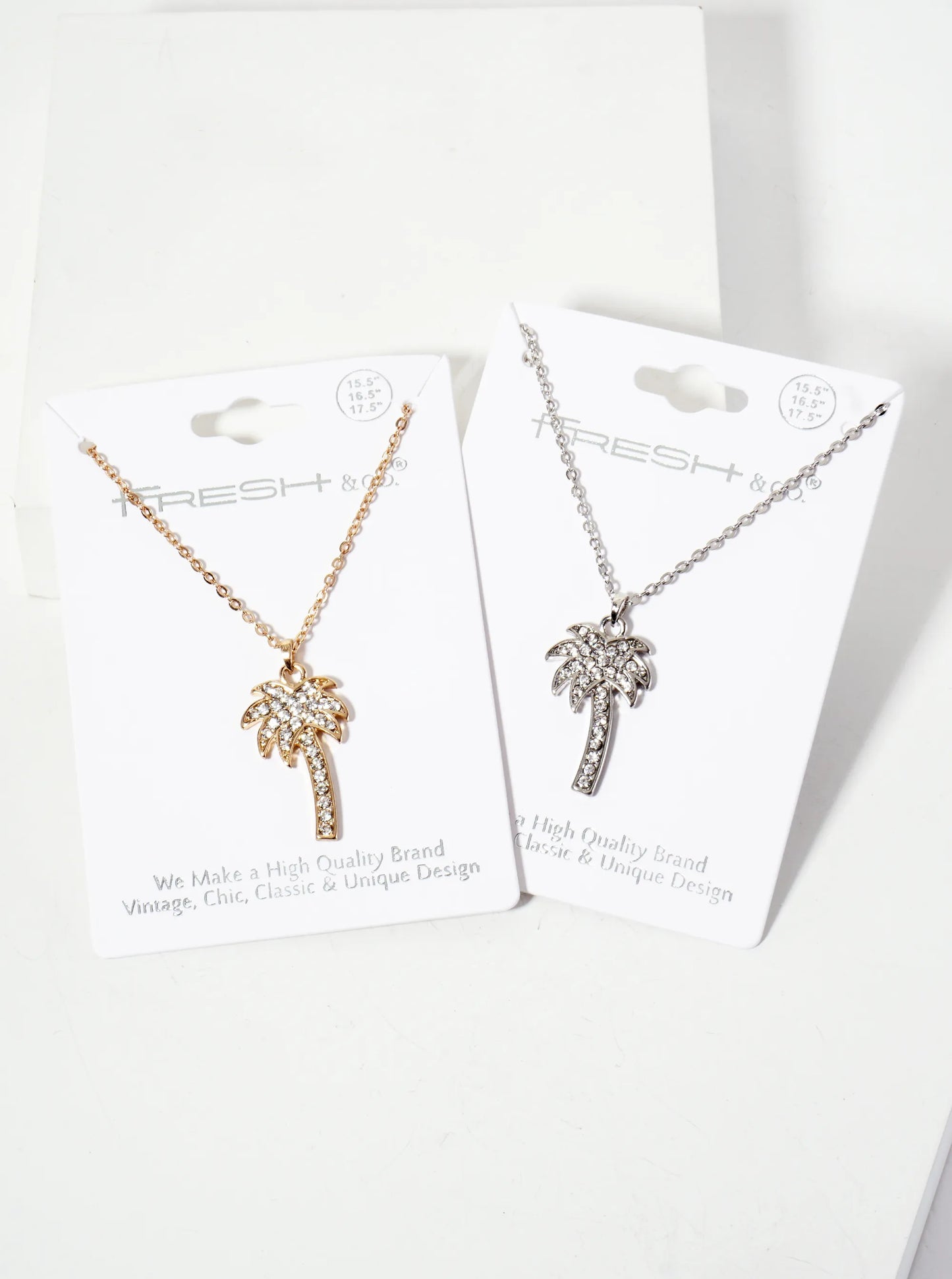 Tropical-Theme Crystal-Pave 1-inch Palm-Tree Pendant Necklace