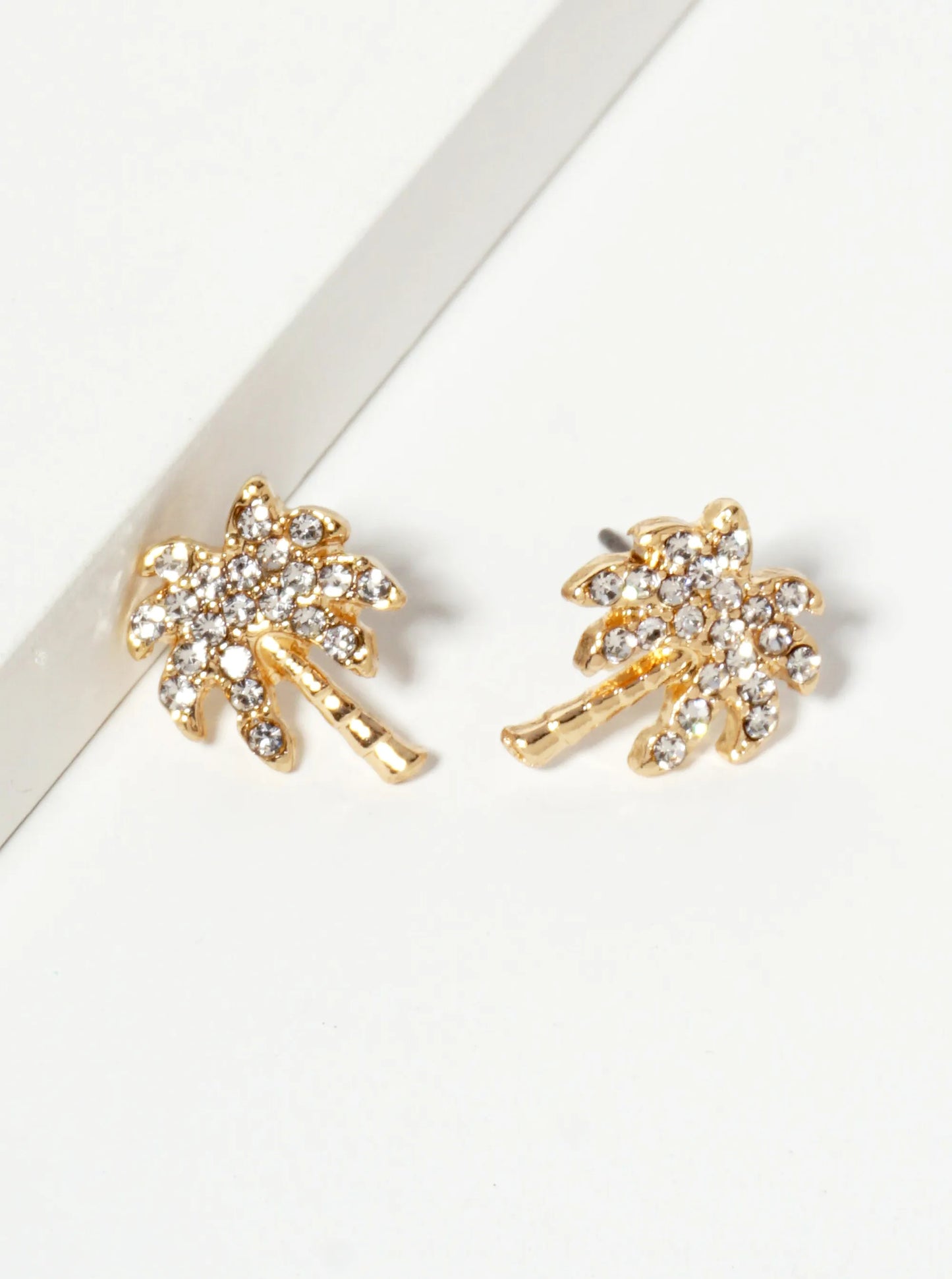 Tropical-Theme Crystal-Pave Palm-Tree Stud Earrings