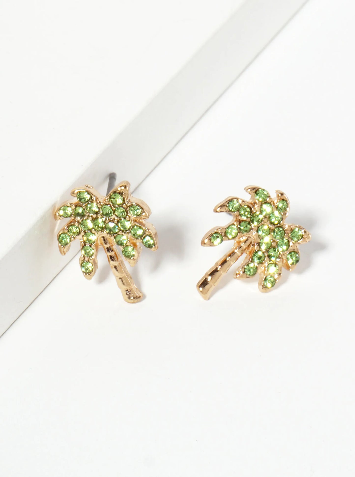 Tropical-Theme Crystal-Pave Palm-Tree Stud Earrings