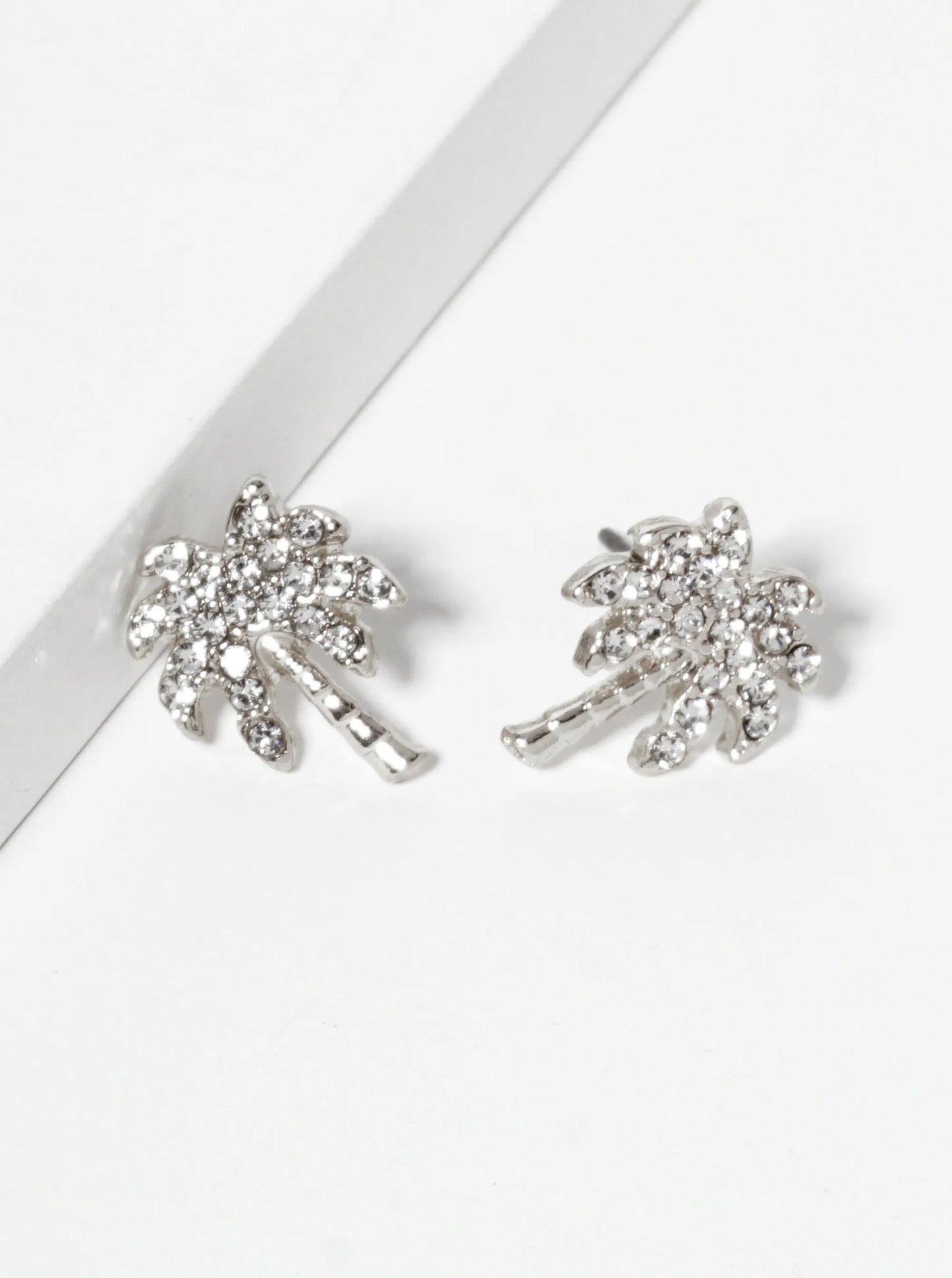 Tropical-Theme Crystal-Pave Palm-Tree Stud Earrings
