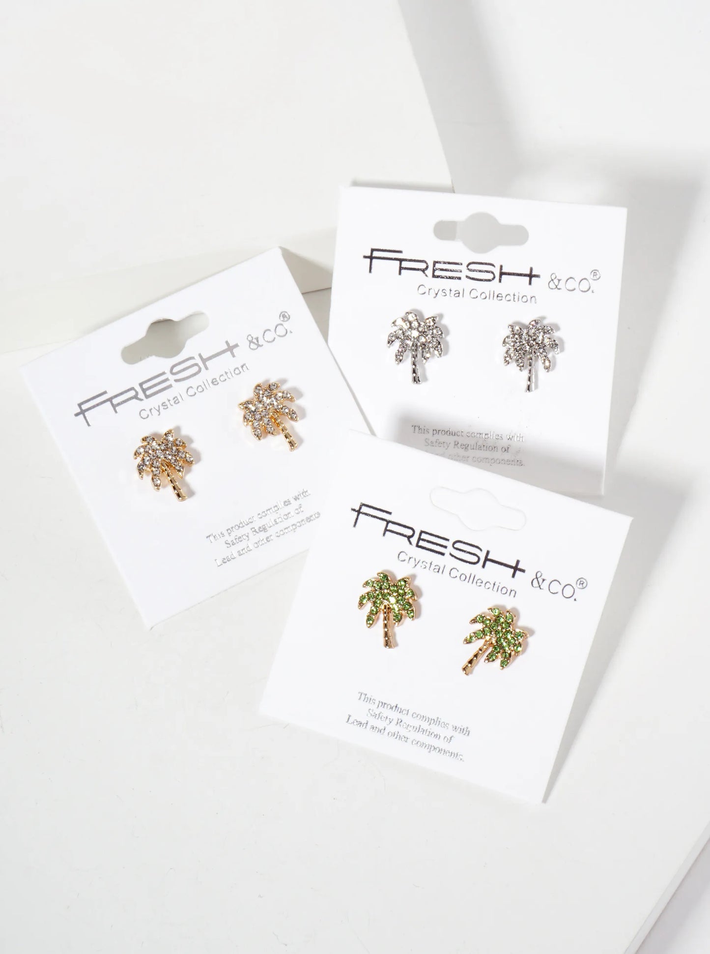 Tropical-Theme Crystal-Pave Palm-Tree Stud Earrings
