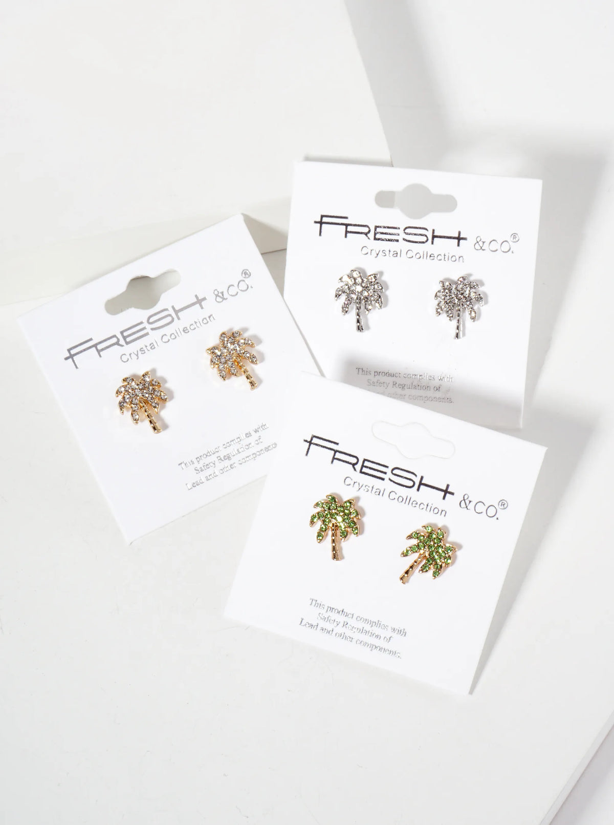 Tropical-Theme Crystal-Pave Palm-Tree Stud Earrings