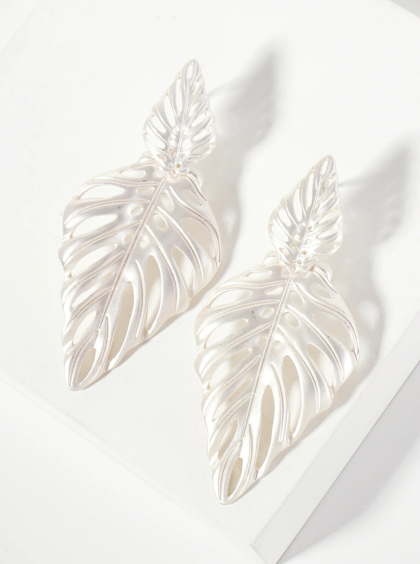 Tropical-Theme Cut-Out Double Monstera Leaf Dangle Post Earrings