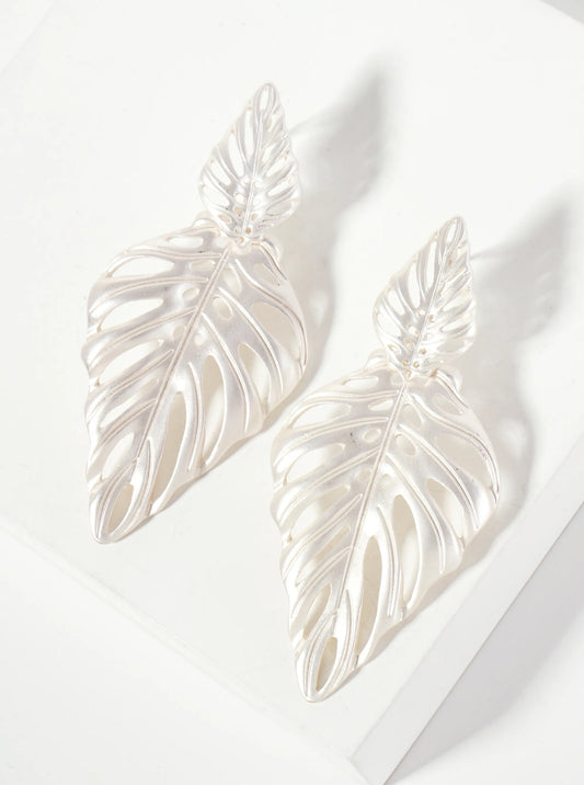Tropical-Theme Cutout Double Monstera Leaf Dangle Post Earrings