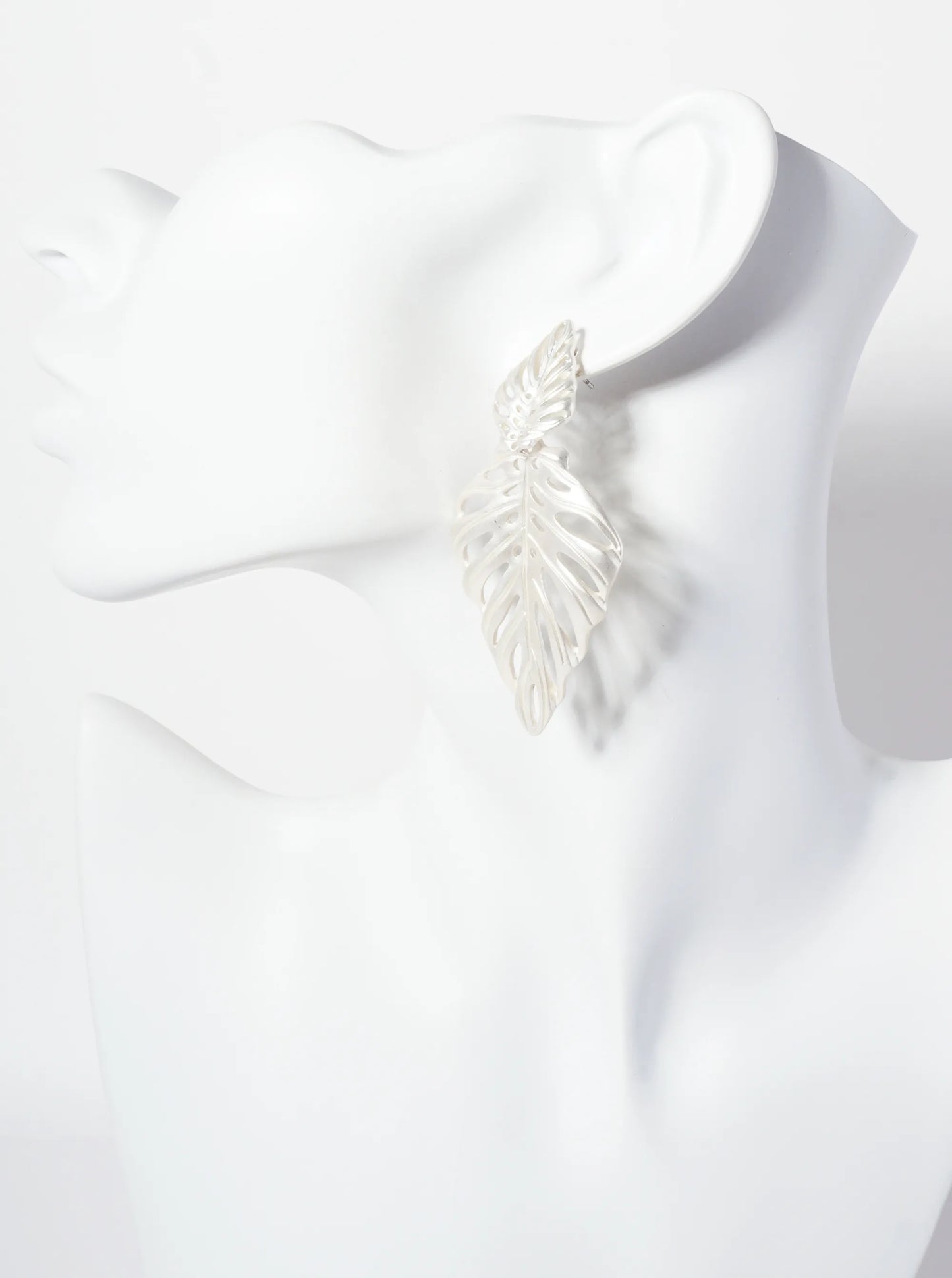 Tropical-Theme Cutout Double Monstera Leaf Dangle Post Earrings