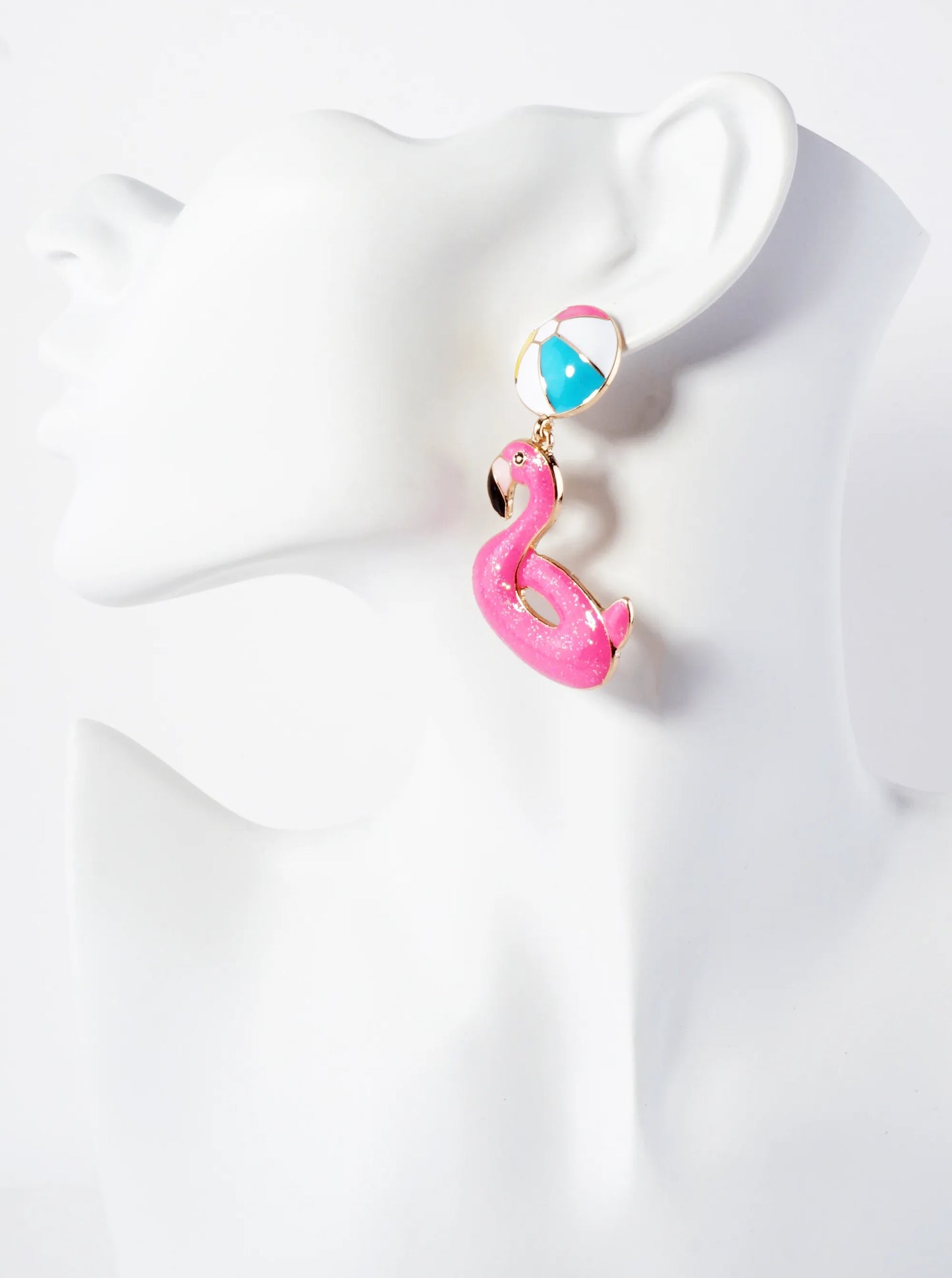 Tropical-Theme Enamel Flamingo Drop Dangle Earrings