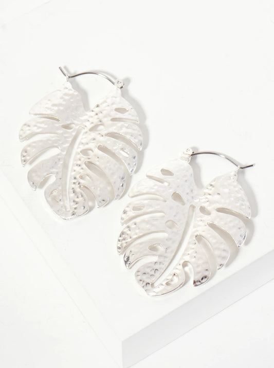 Tropical-Theme Hammered-Texture Monstera Leaf Earrings